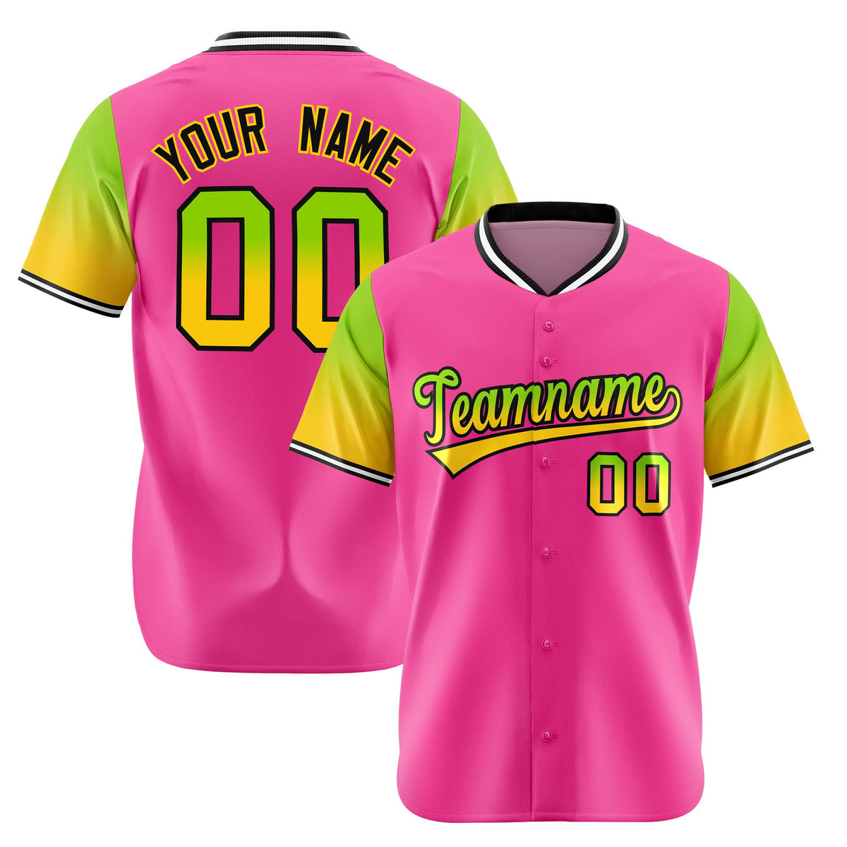 Custom Pink Neon Green-Gold Gradient Fashion Authentic Baseball Jersey