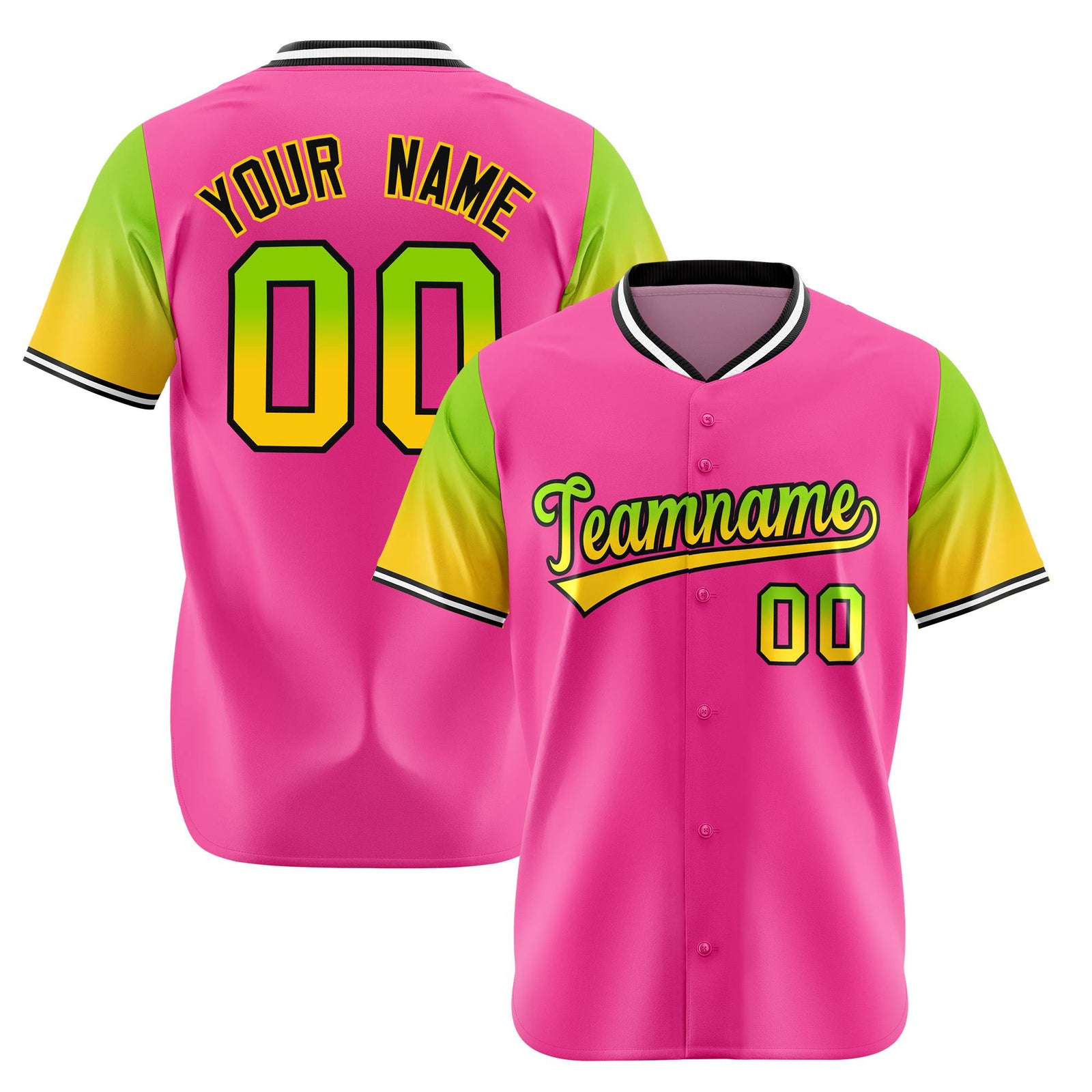 Custom Pink Neon Green-Gold Gradient Fashion Authentic Baseball Jersey