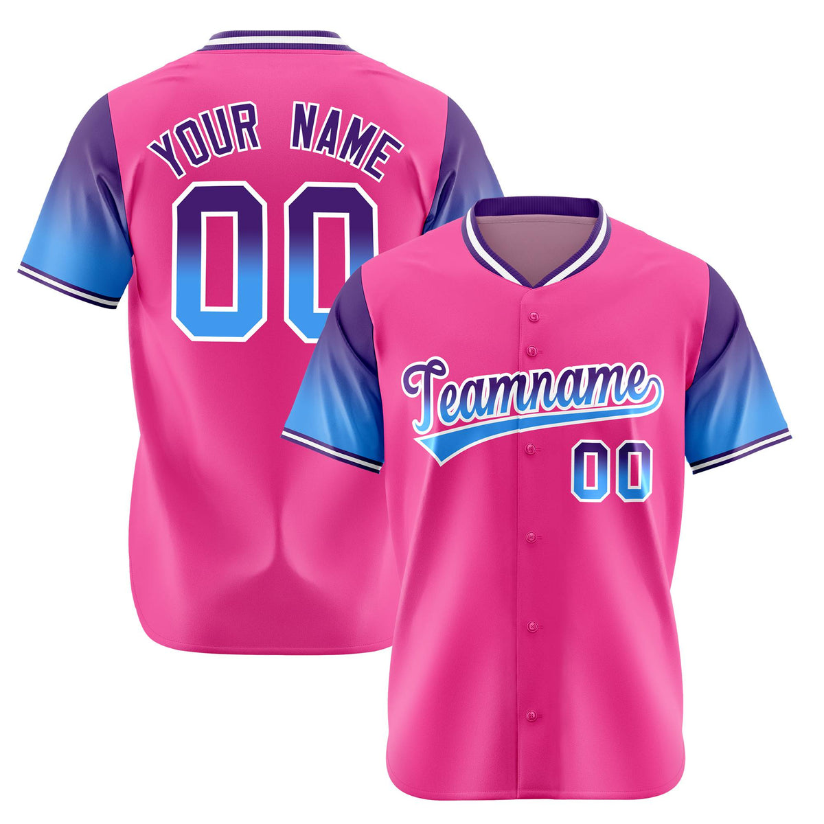 Custom Pink Purple-Powder Blue Gradient Fashion Authentic Baseball Jersey