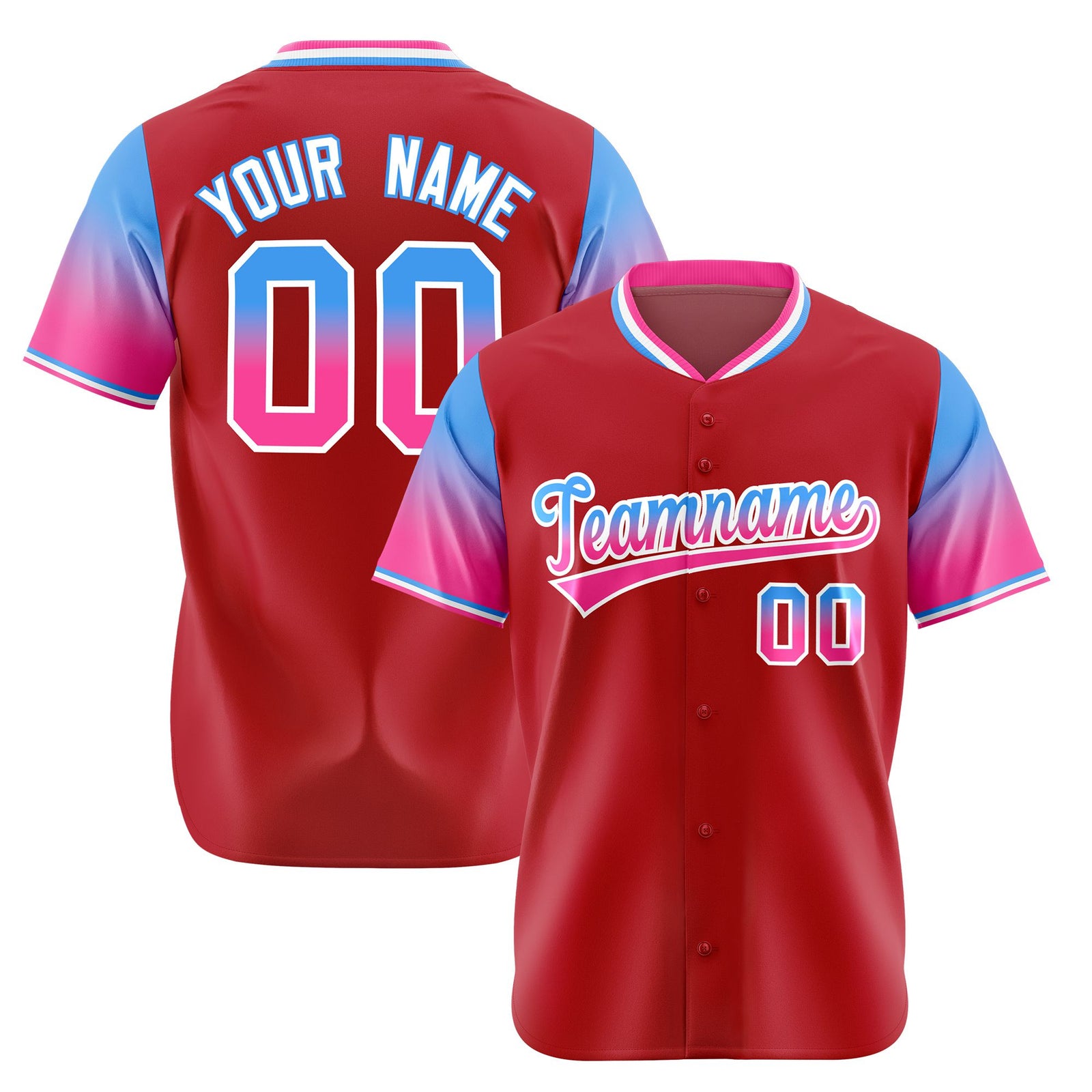 Custom Red Powder Blue-Pink Gradient Fashion Authentic Baseball Jersey