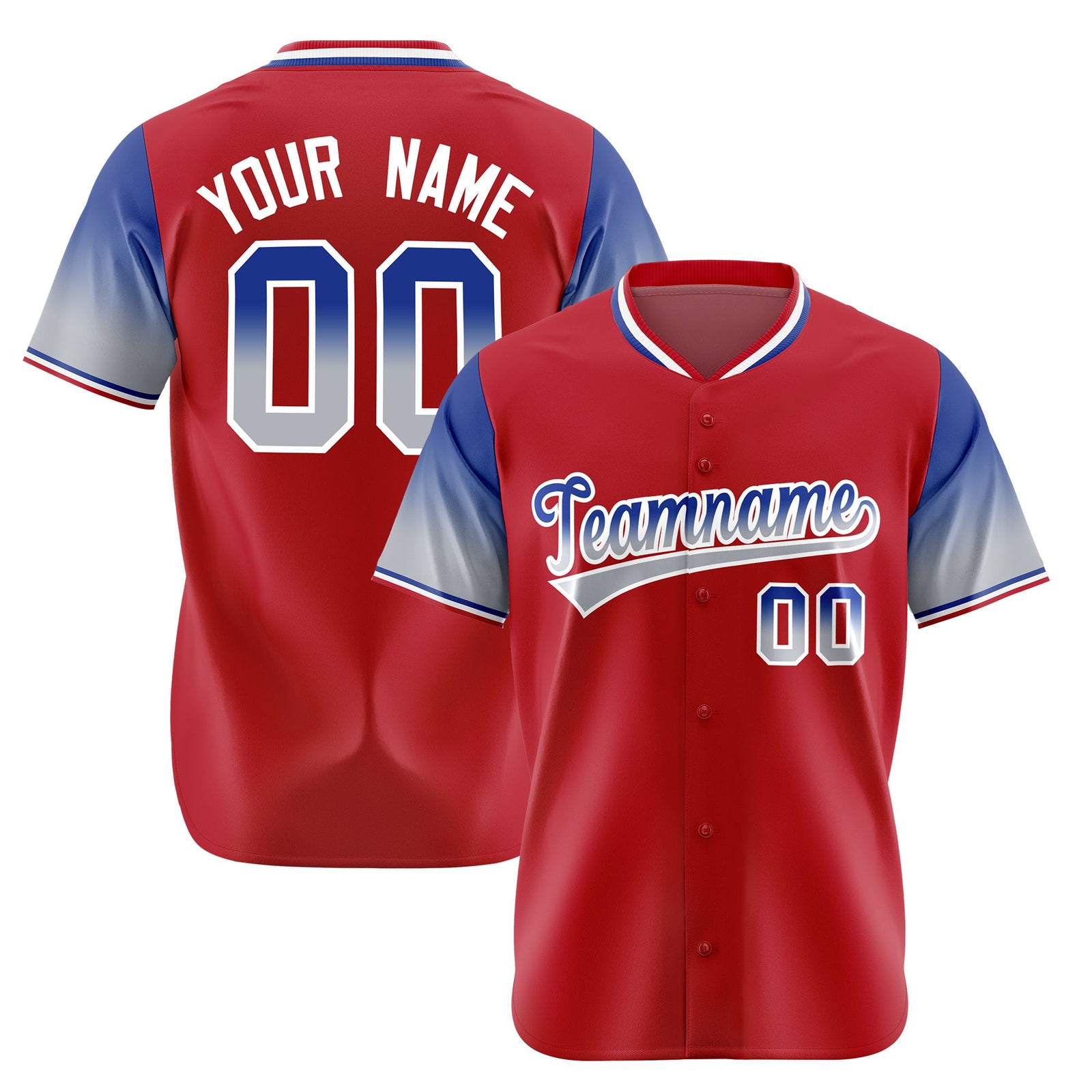 Custom Red Royal Blue-Gray Gradient Fashion Authentic Baseball Jersey