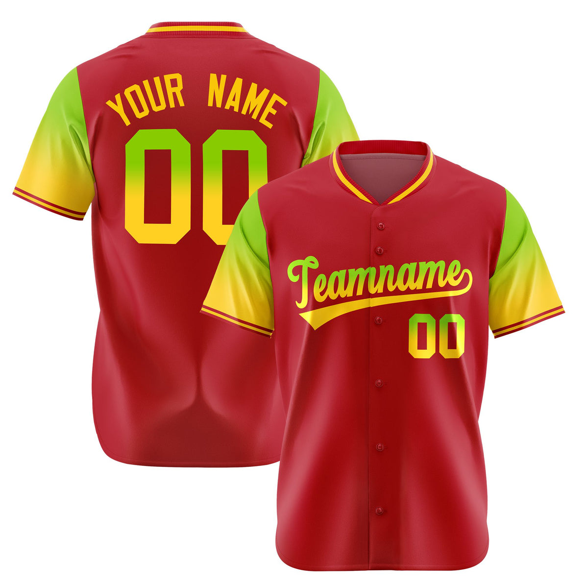 Custom Red Neon Green-Gold Gradient Fashion Authentic Baseball Jersey