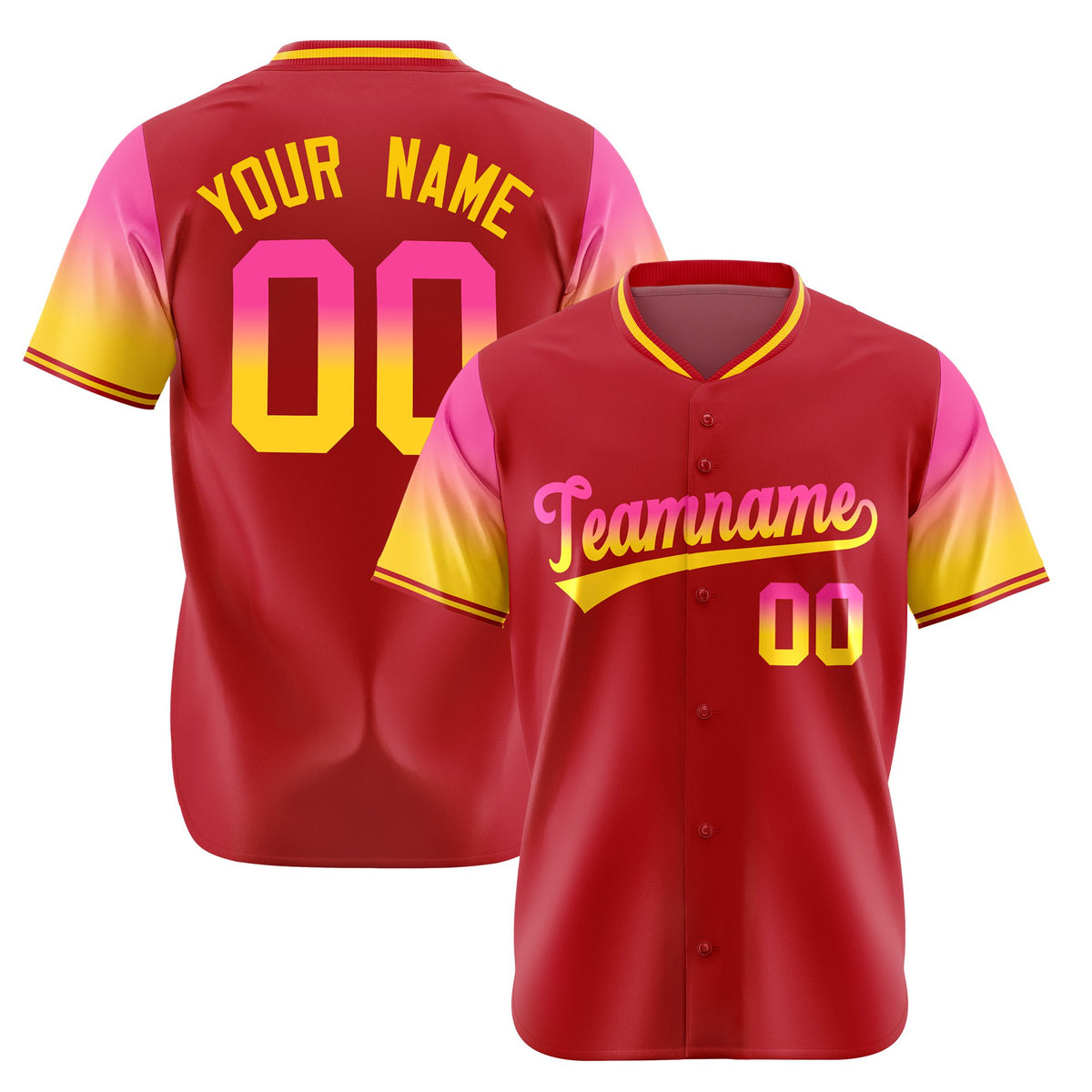 Custom Red Pink-Gold Gradient Fashion Authentic Baseball Jersey