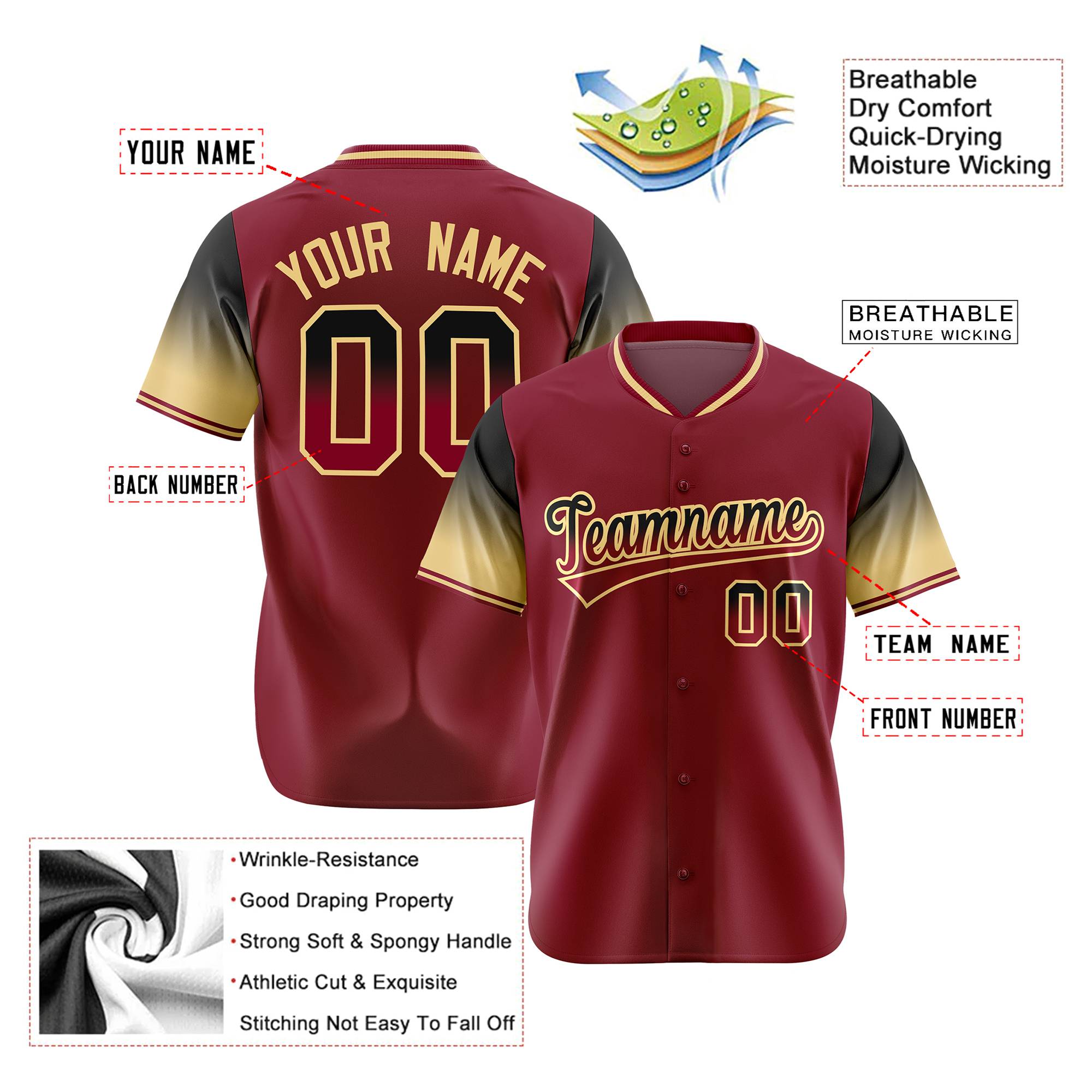 Custom Crimson Navy-Old Gold Gradient Fashion Authentic Baseball Jersey