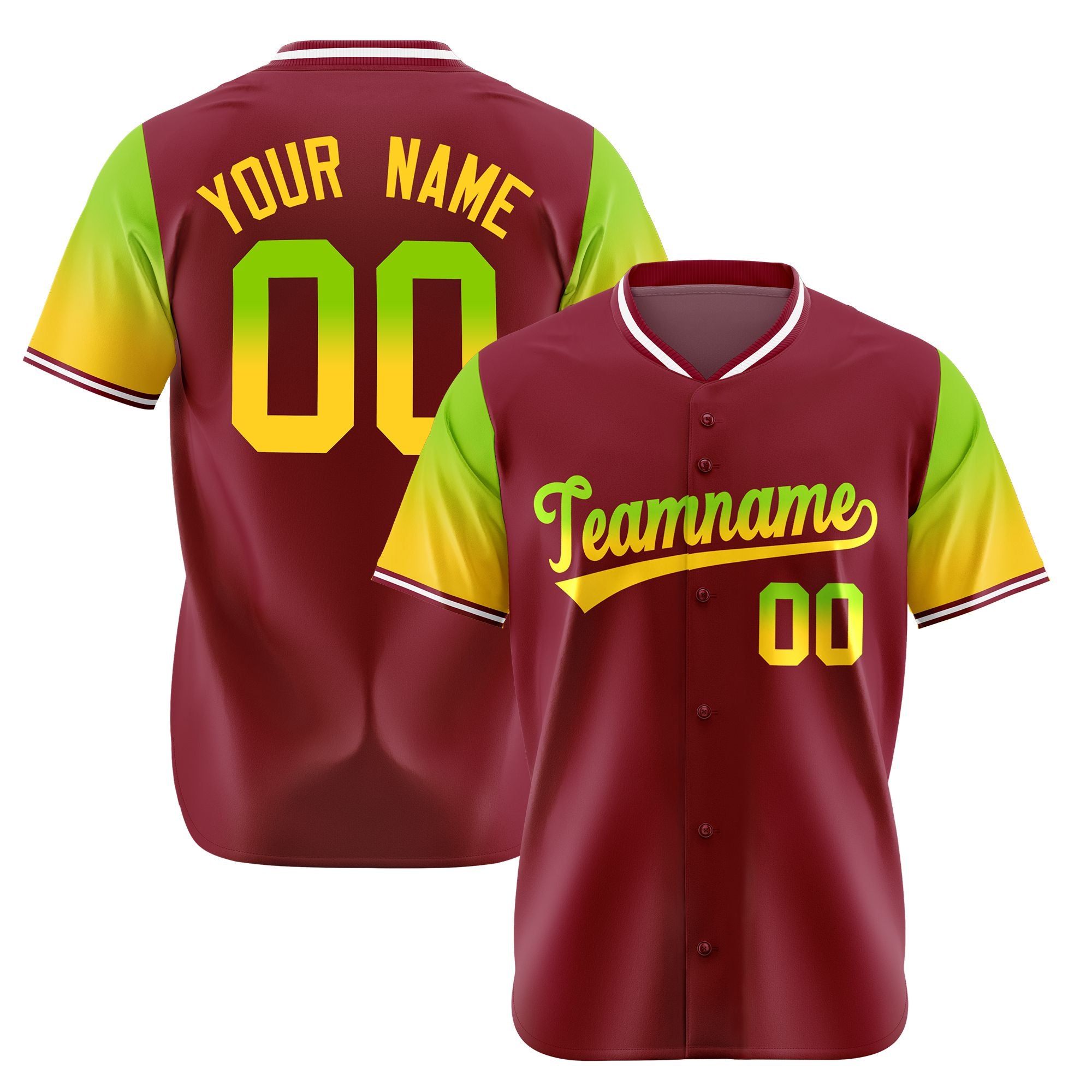 Custom Crimson Neon Green-Gold Gradient Fashion Authentic Baseball Jersey