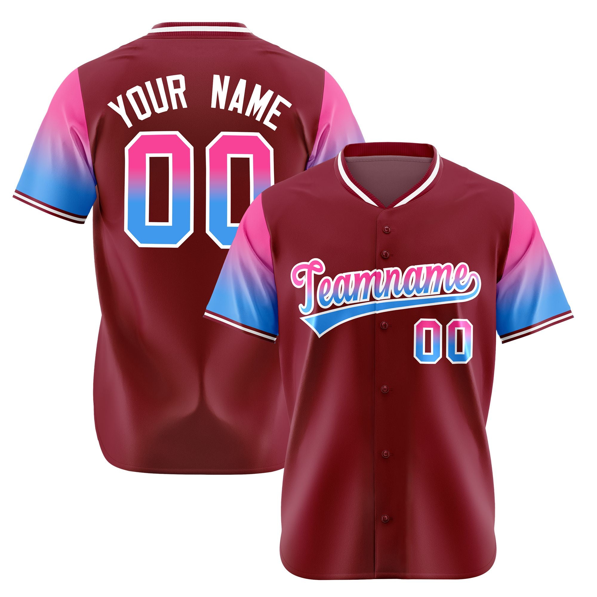 Custom Crimson Pink-Powder Blue Gradient Fashion Authentic Baseball Jersey