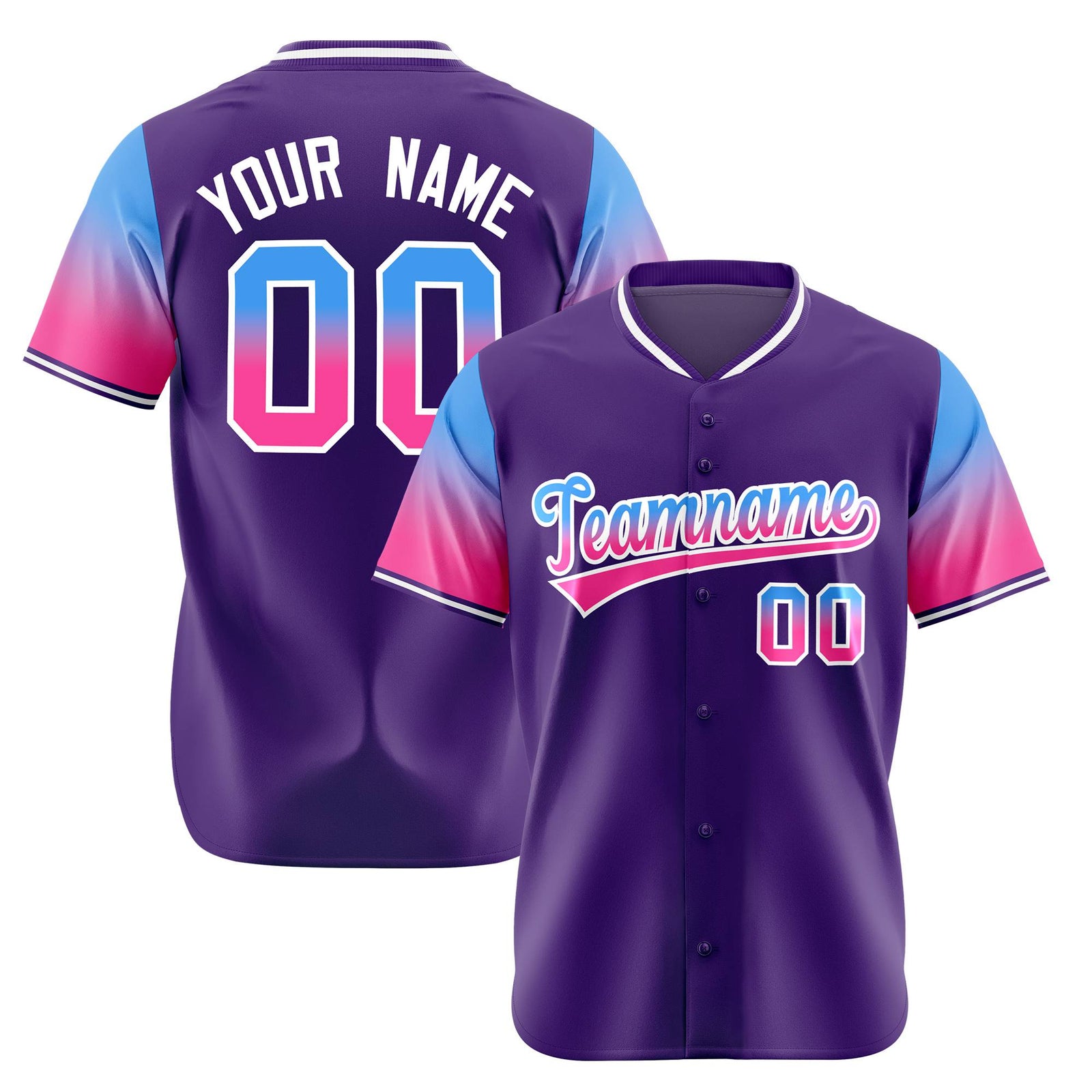 Custom Purple Powder Blue-Pink Gradient Fashion Authentic Baseball Jersey