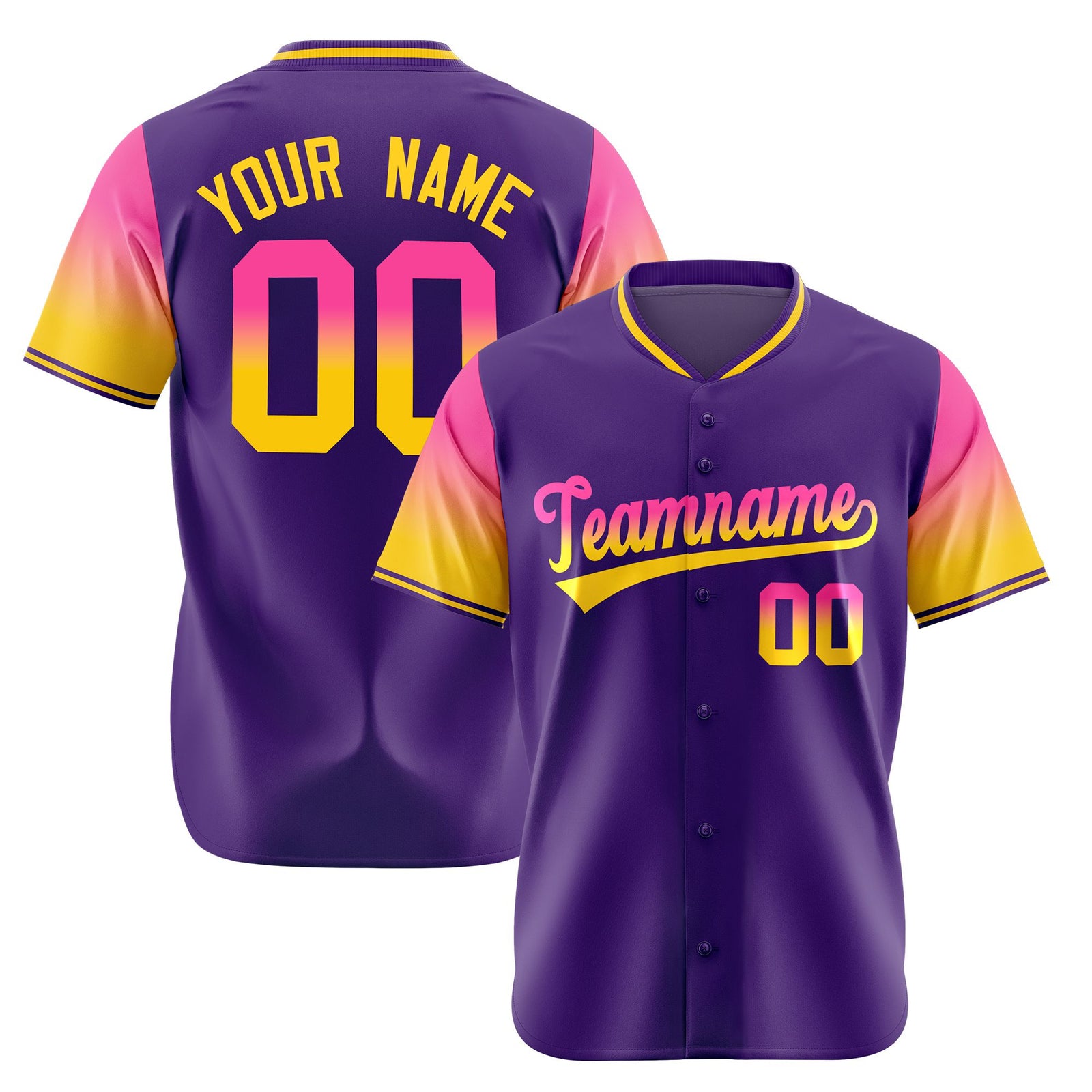 Custom Purple Pink-Gold Gradient Fashion Authentic Baseball Jersey