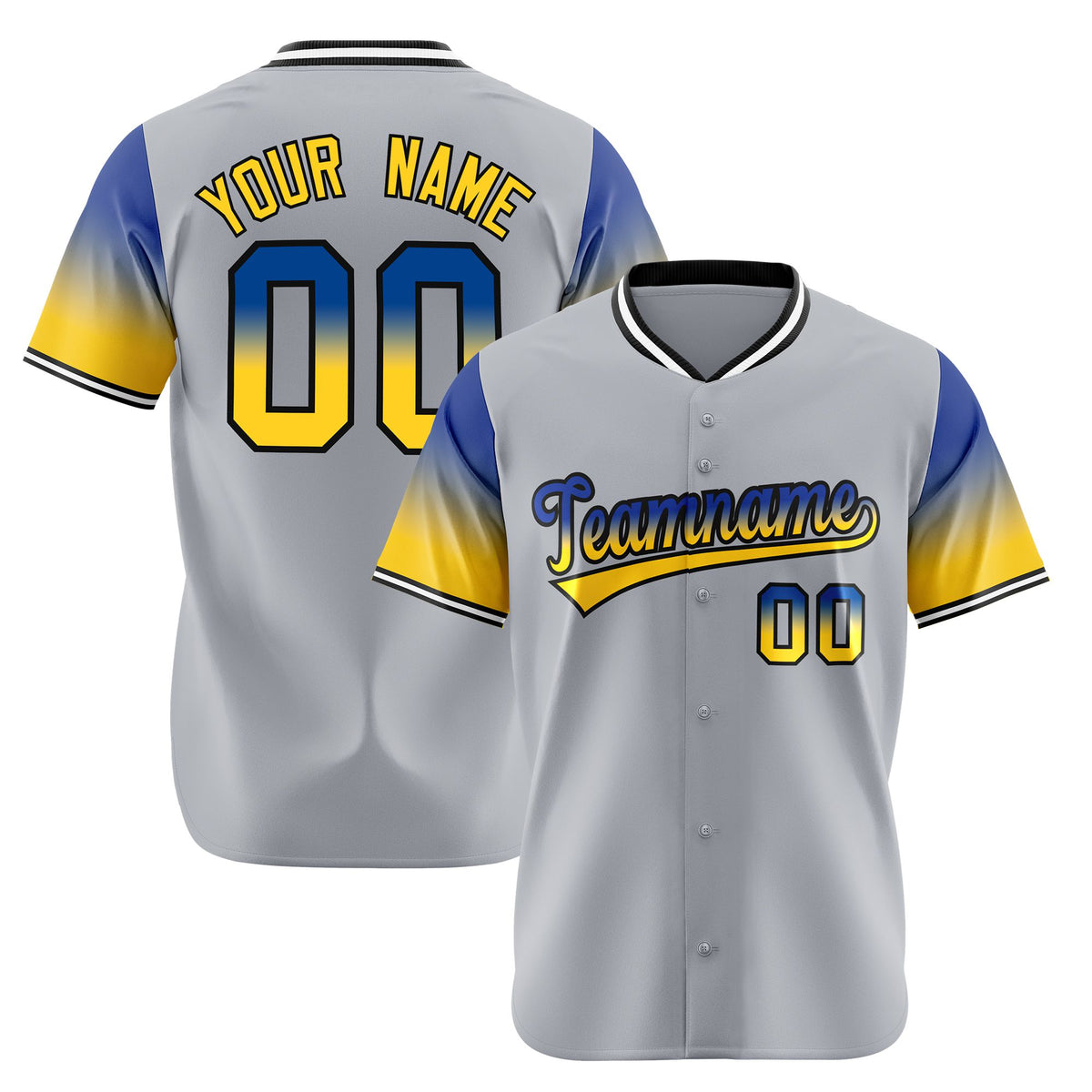 Custom Gray Royal Blue-Gold Gradient Fashion Authentic Baseball Jersey