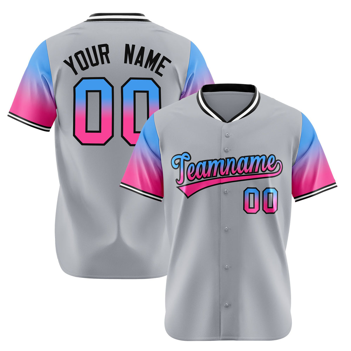 Custom Gray Powder Blue-Pink Gradient Fashion Authentic Baseball Jersey