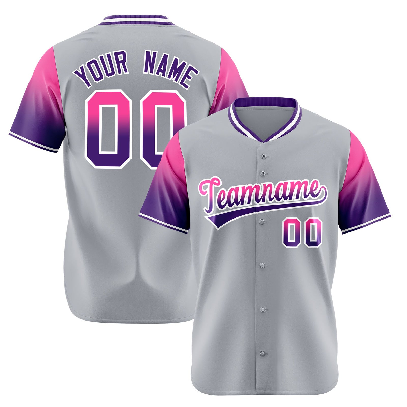 Custom Gray Pink-Purple Gradient Fashion Authentic Baseball Jersey