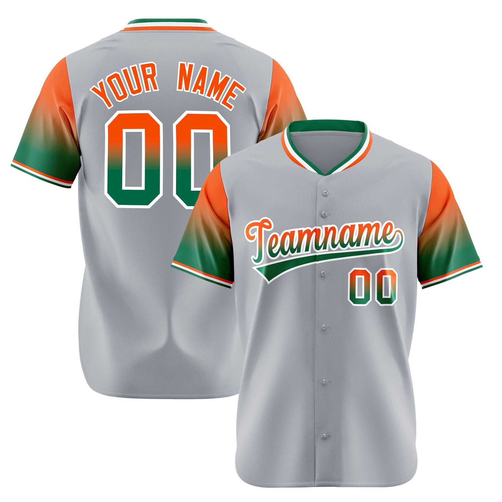 Custom Gray Orange-Kelly Green Gradient Fashion Authentic Baseball Jersey