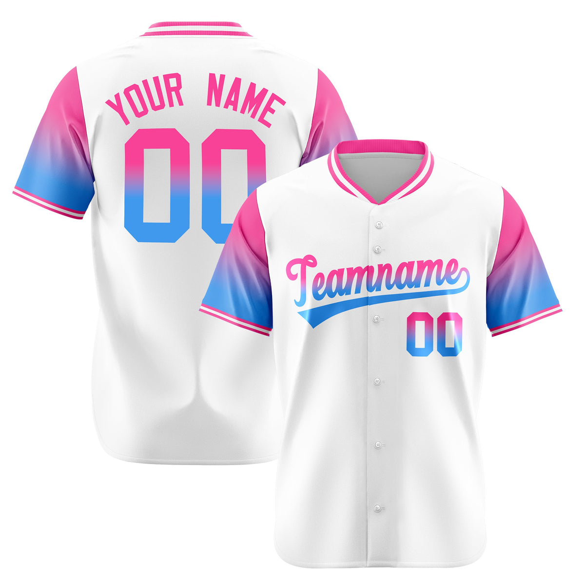 Custom White Pink-Powder Blue Gradient Fashion Authentic Baseball Jersey