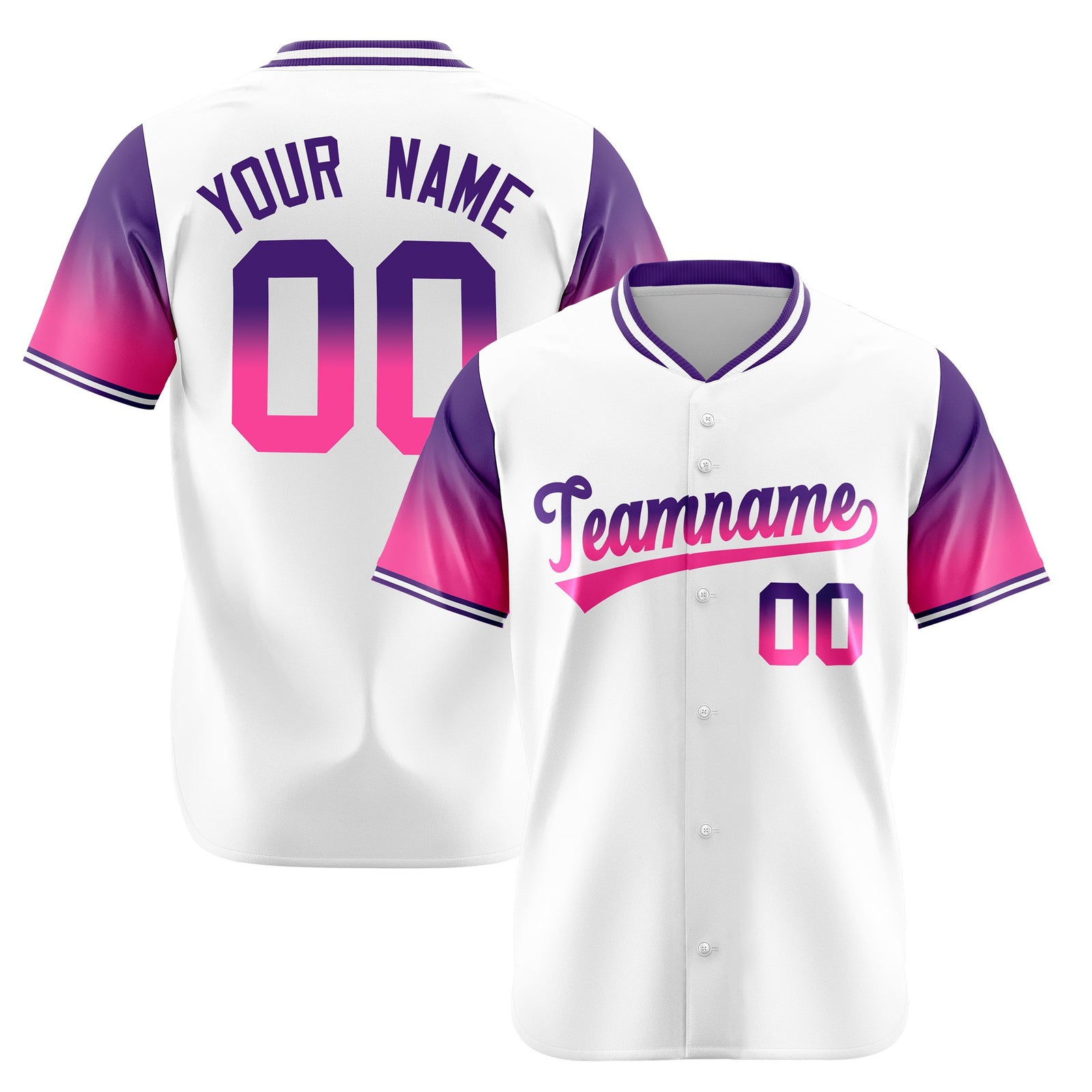 Custom White Purple-Pink Gradient Fashion Authentic Baseball Jersey