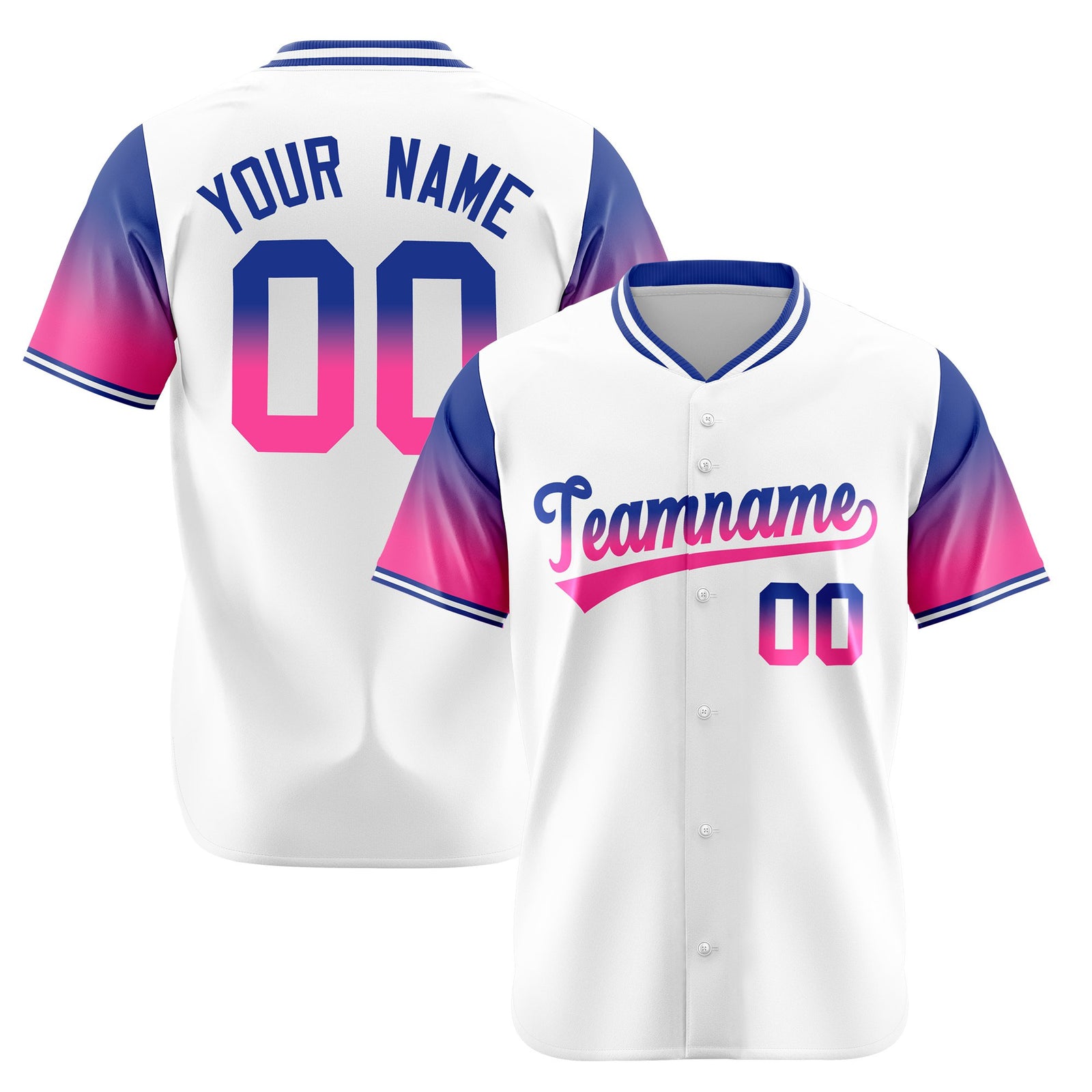 Custom White Royal Blue-Pink Gradient Fashion Authentic Baseball Jersey