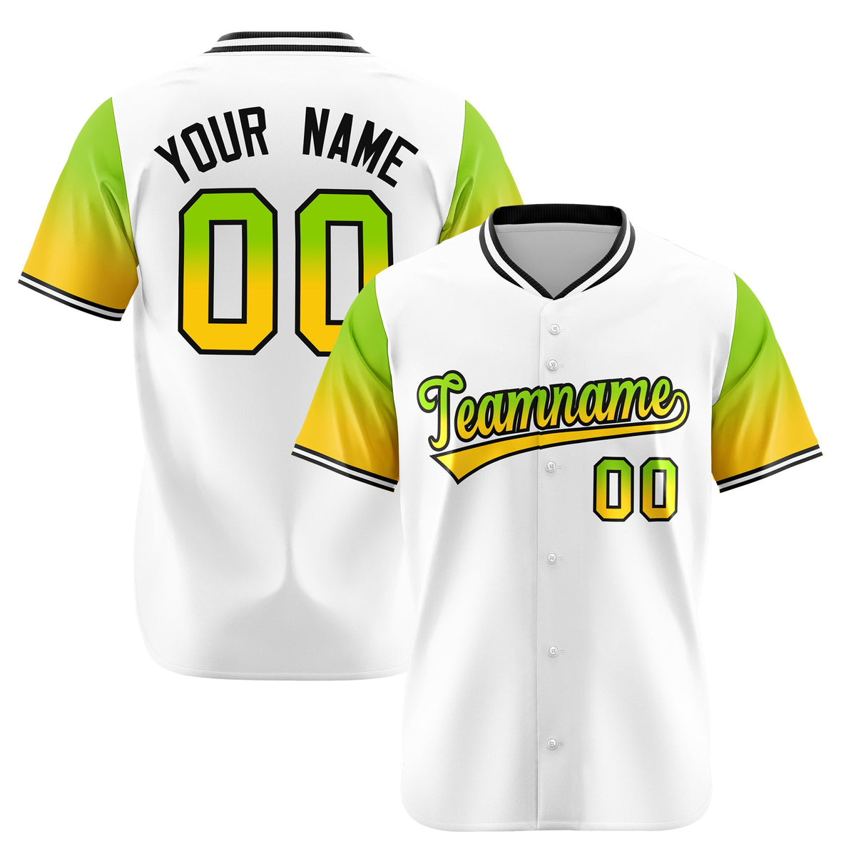 Custom White Neon Green-Gold Gradient Fashion Authentic Baseball Jersey