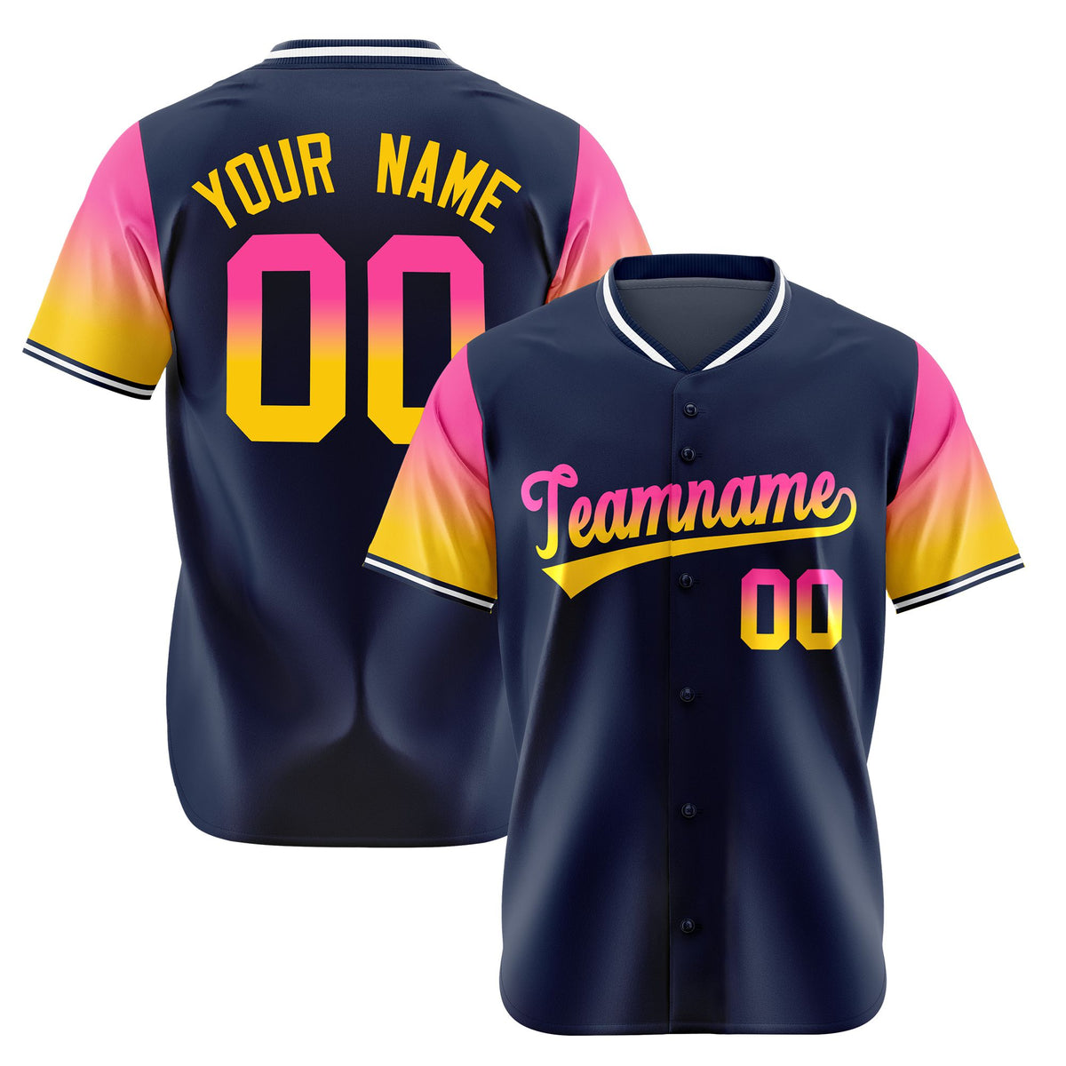 Custom Navy Pink-Gold Gradient Fashion Authentic Baseball Jersey