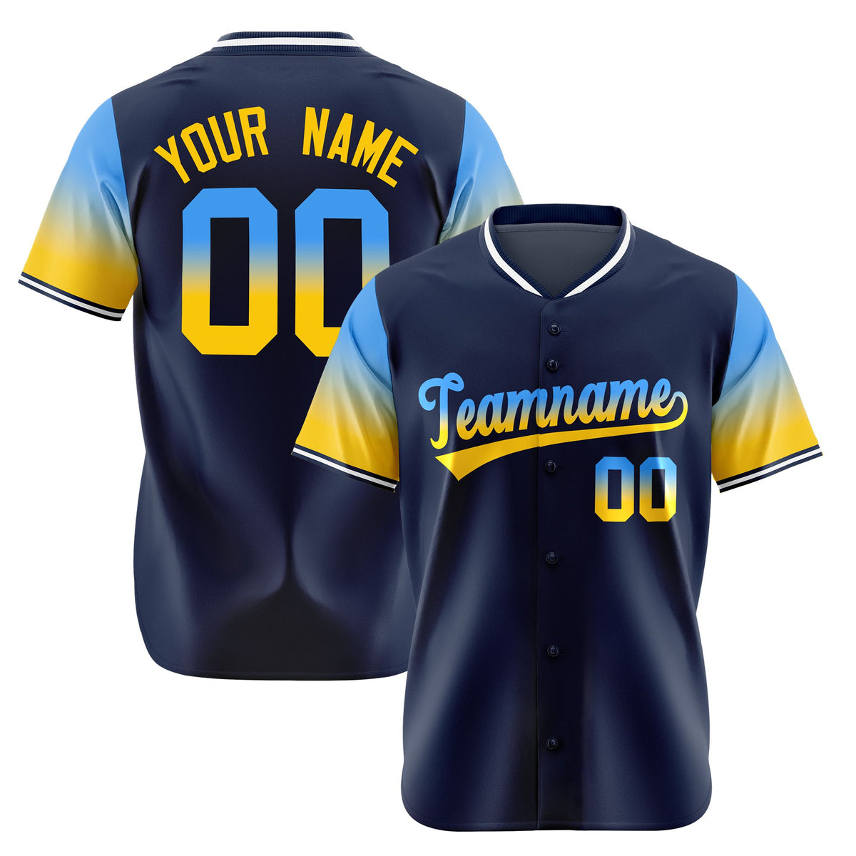 Custom Navy Powder Blue-Gold Gradient Fashion Authentic Baseball Jersey