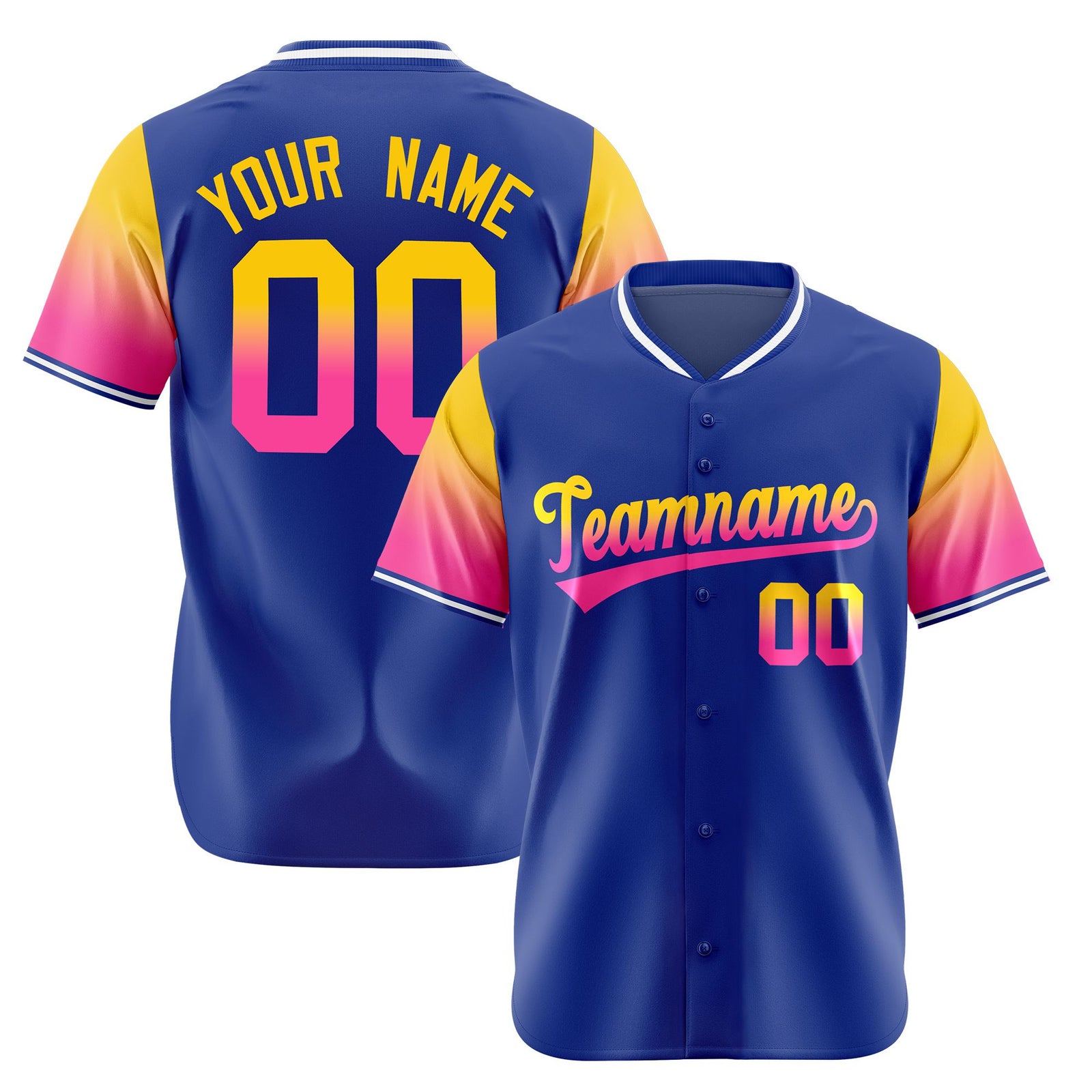 Custom Royal Blue Gold-Pink Gradient Fashion Authentic Baseball Jersey