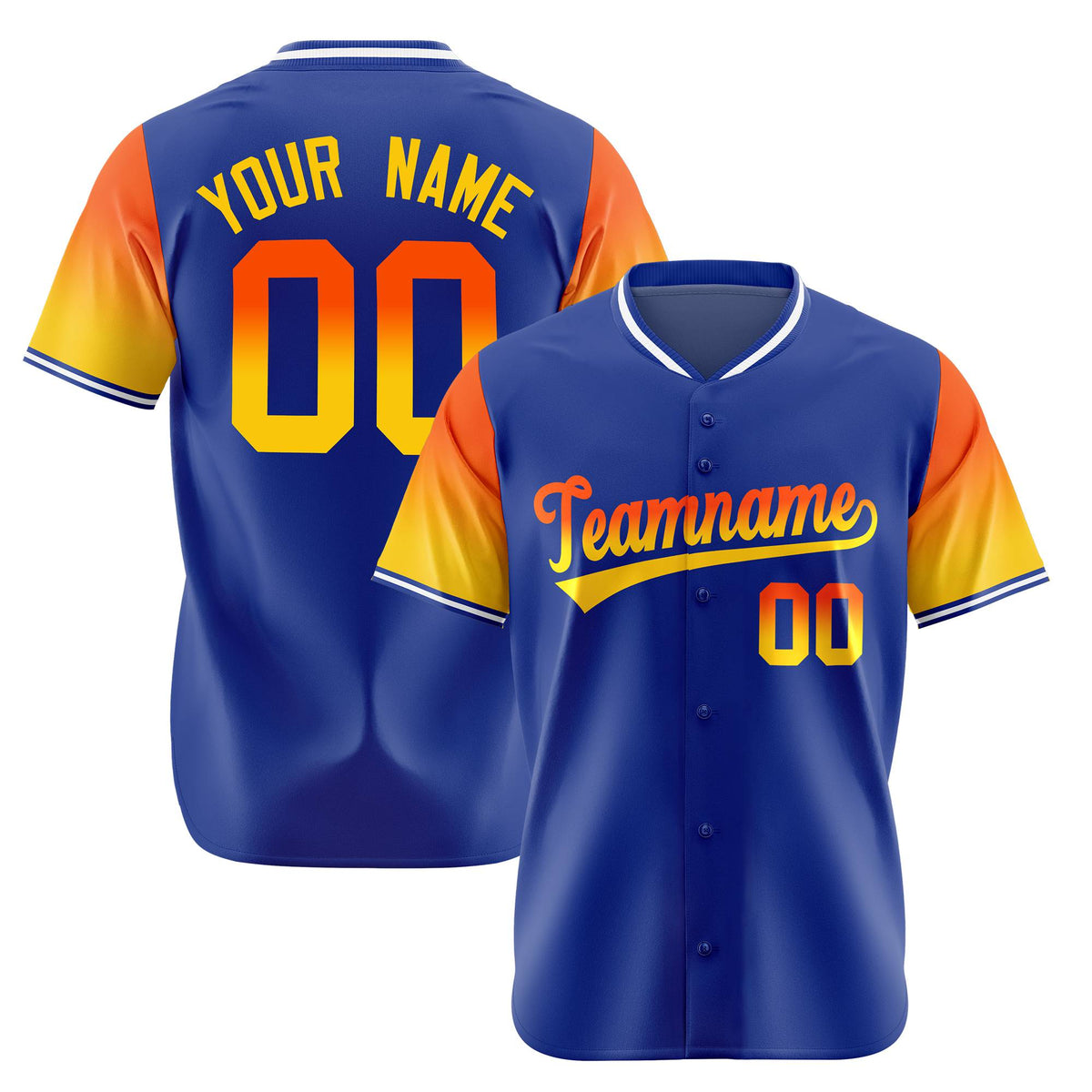 Custom Royal Blue Orange-Yellow Gradient Fashion Authentic Baseball Jersey