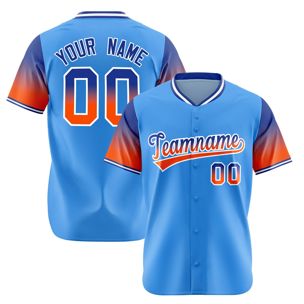 Custom Powder Blue Royal Blue-Orange Gradient Fashion Authentic Baseball Jersey