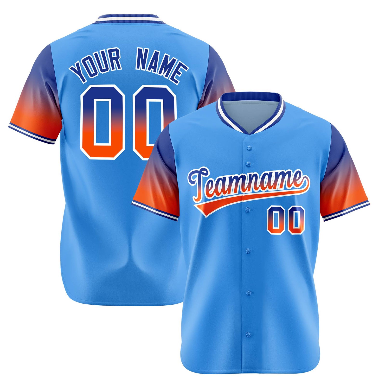 Custom Powder Blue Royal Blue-Orange Gradient Fashion Authentic Baseball Jersey