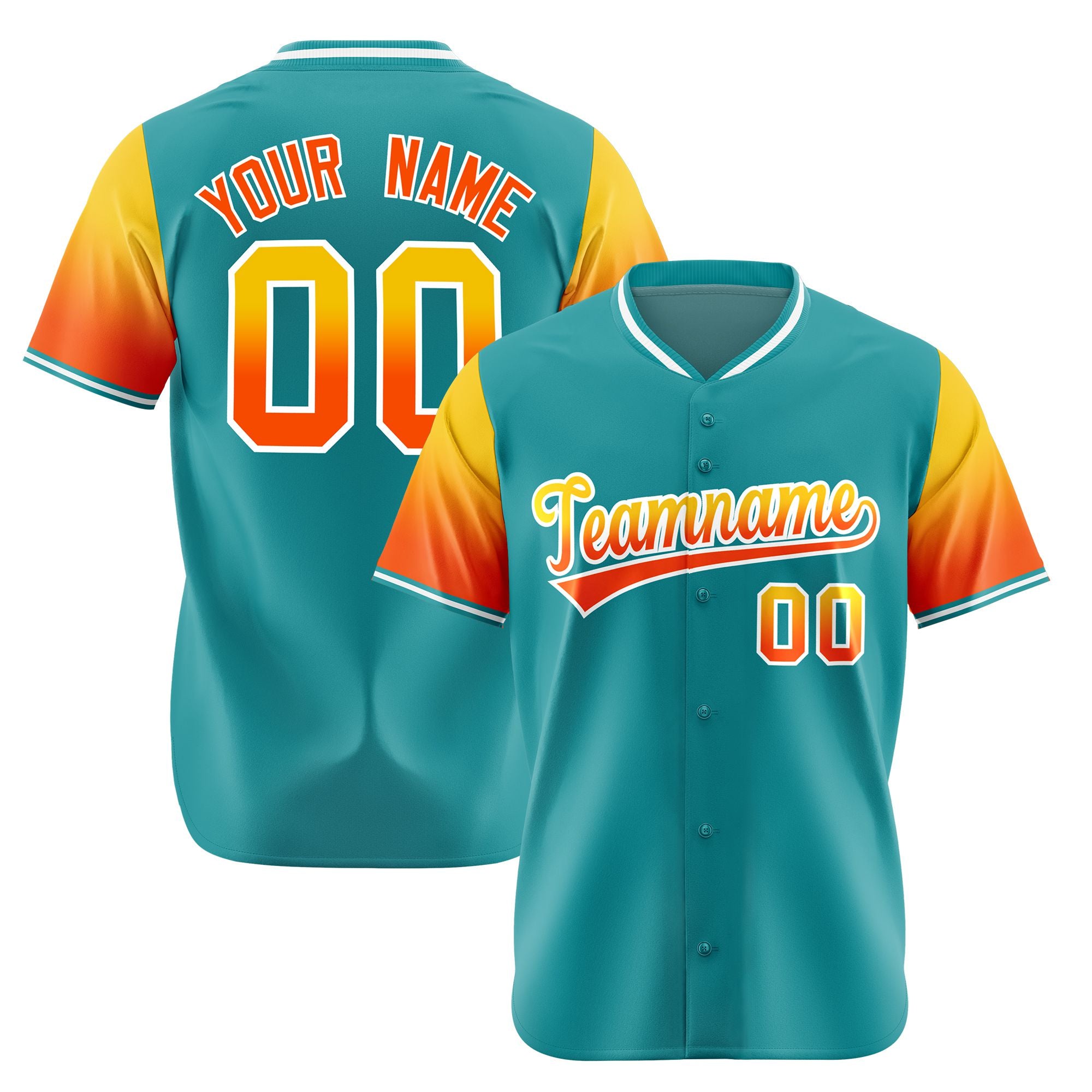 Custom Aqua Gold-Orange Gradient Fashion Authentic Baseball Jersey