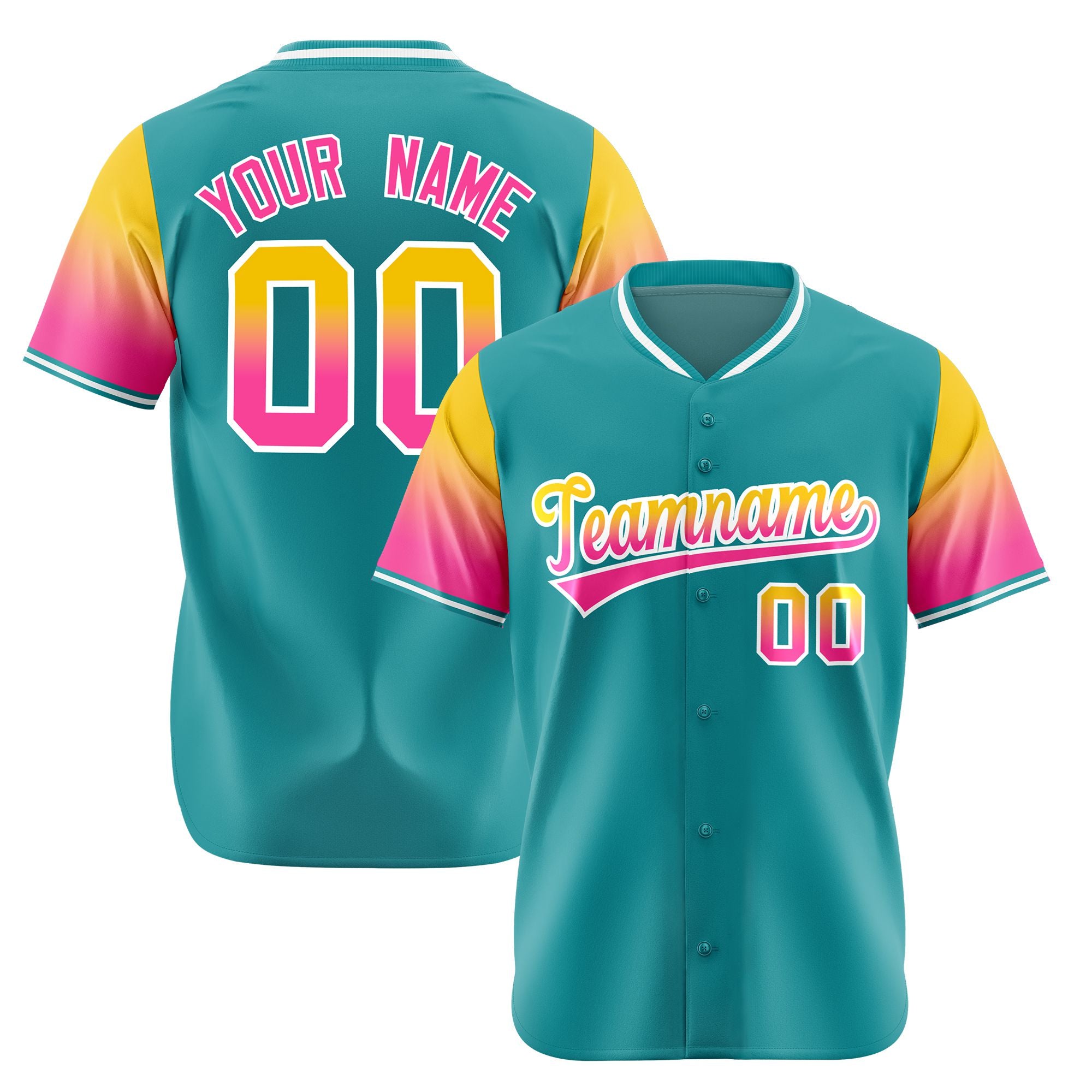 Custom Aqua Gold-Pink Gradient Fashion Authentic Baseball Jersey