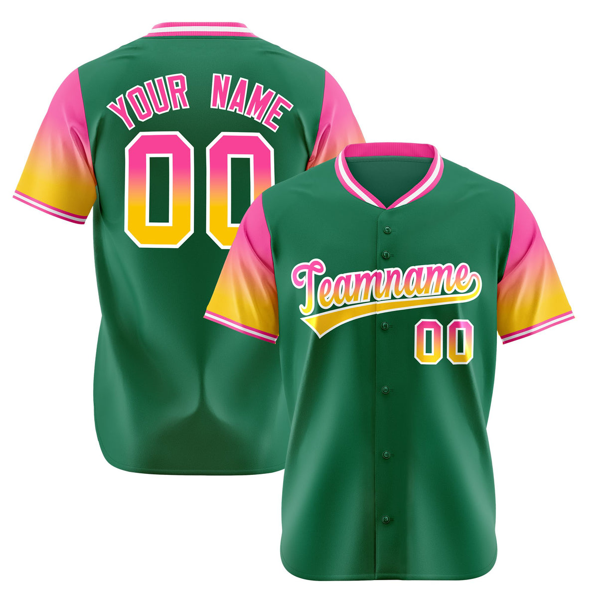 Custom Green Pink-Gold Gradient Fashion Authentic Baseball Jersey