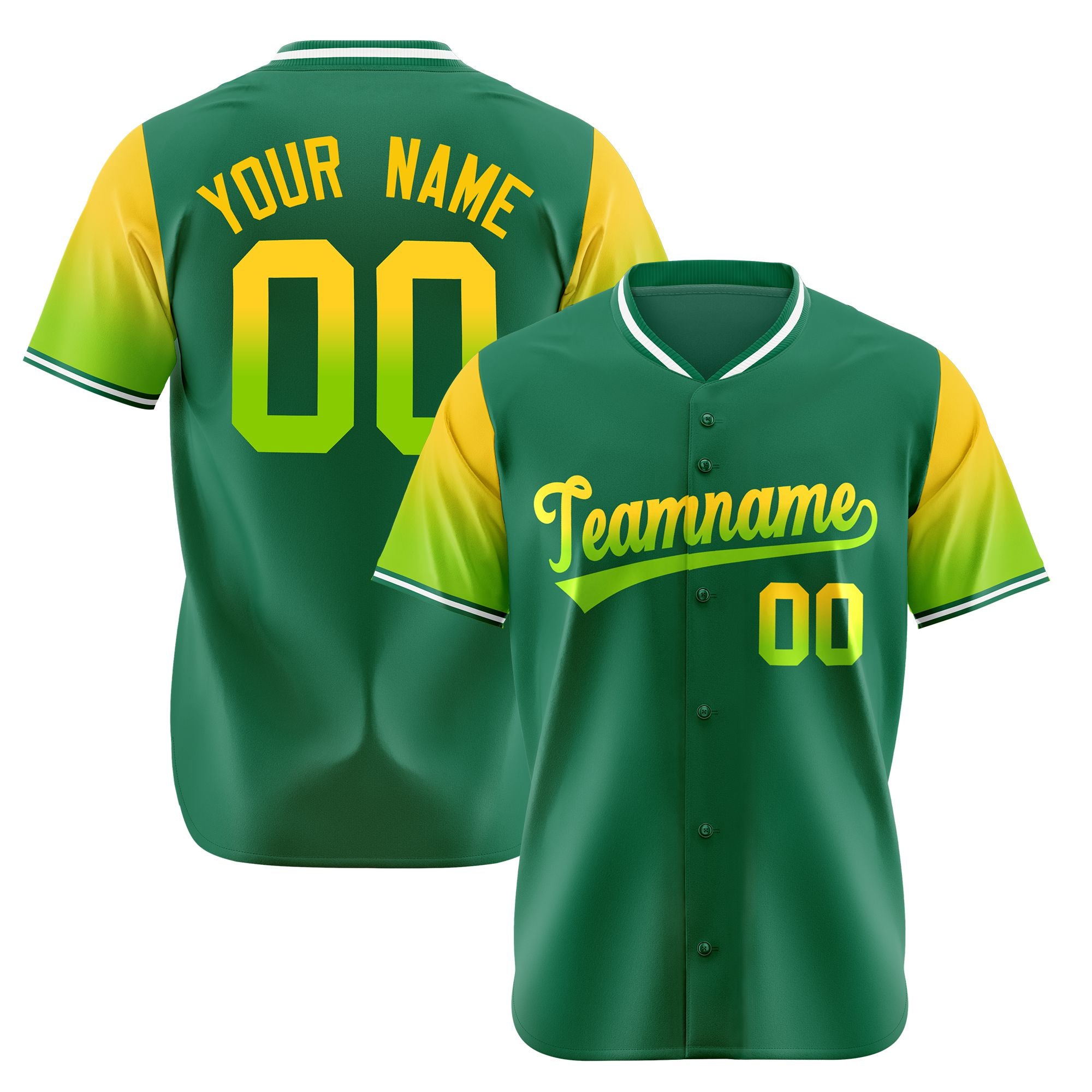 Custom Green Gold-Neon Green Gradient Fashion Authentic Baseball Jersey