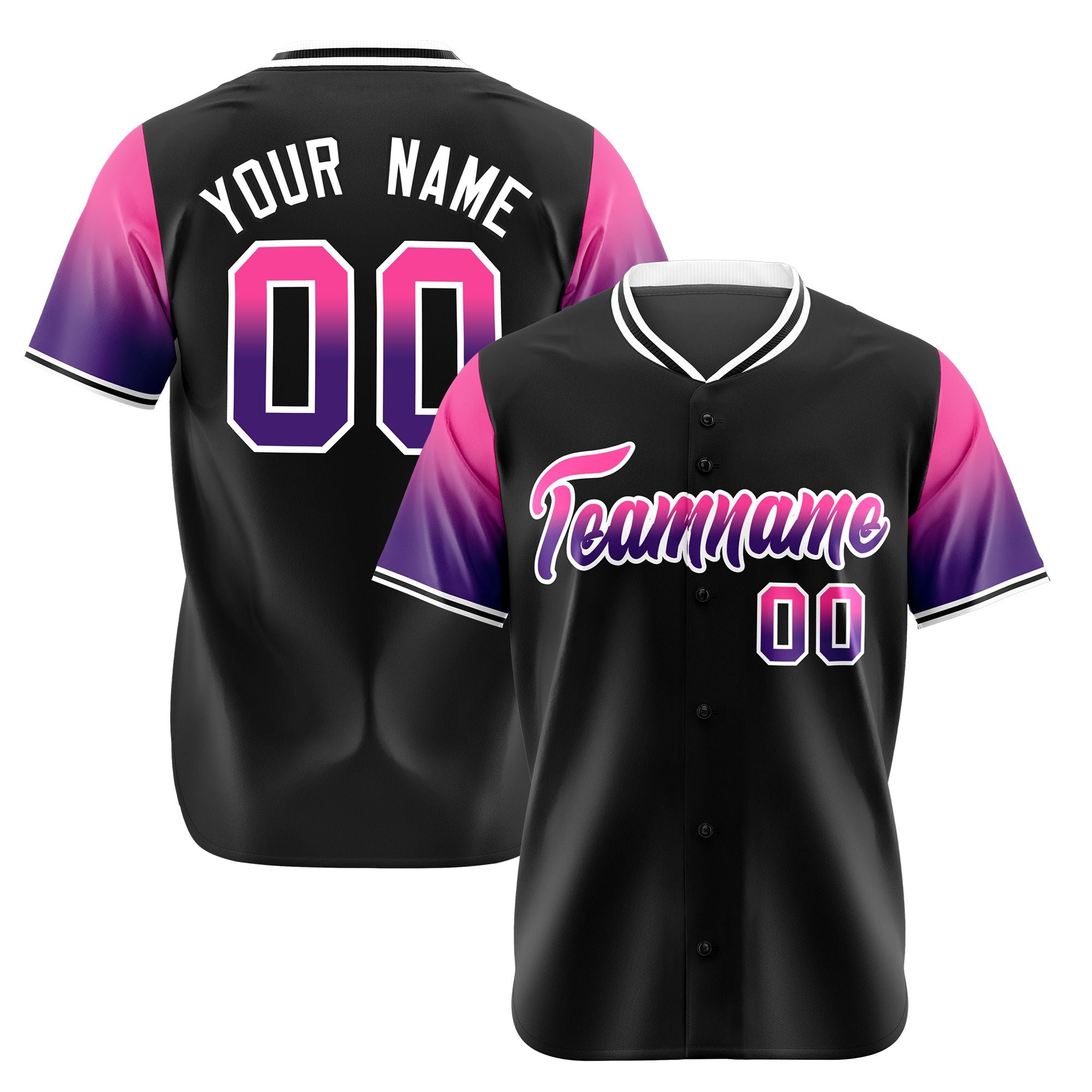 Custom Black Pink-Purple Gradient Fashion Authentic Baseball Jersey