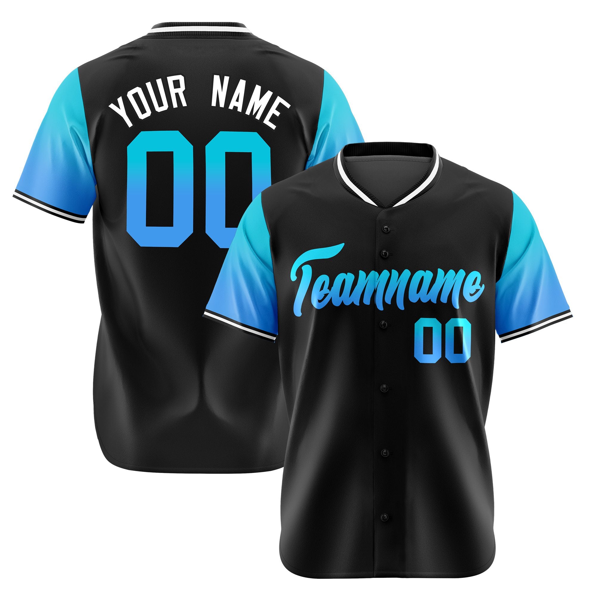 Custom Black Powder Blue-Blue Gradient Fashion Authentic Baseball Jersey