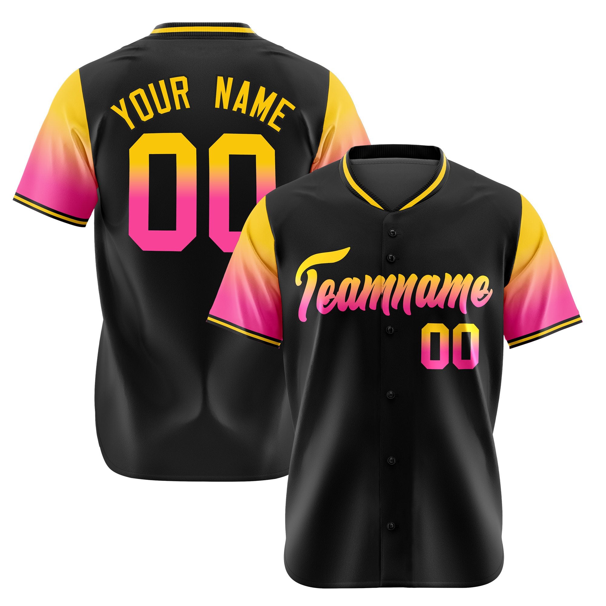 Custom Black Gold-Pink Gradient Fashion Authentic Baseball Jersey