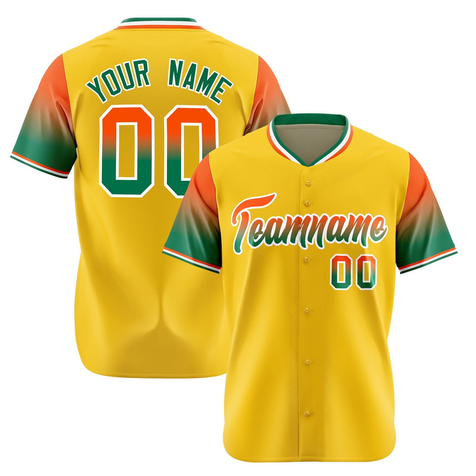 Custom Gold Orange-Green Gradient Fashion Authentic Baseball Jersey
