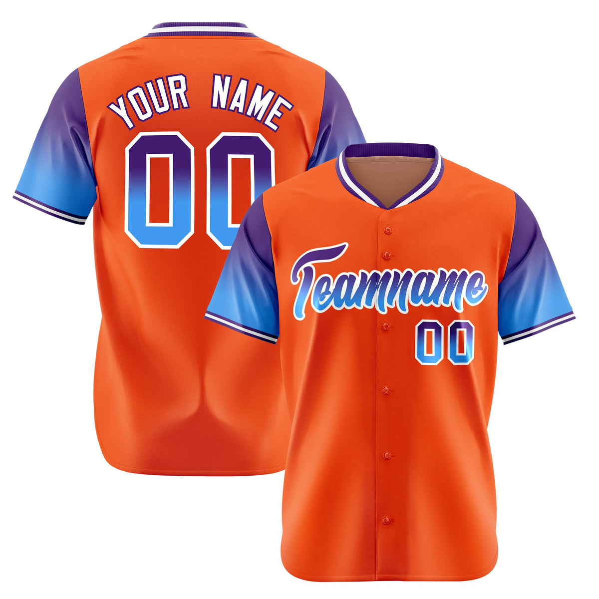 Custom Orange Purple-Powder Blue Gradient Fashion Authentic Baseball Jersey