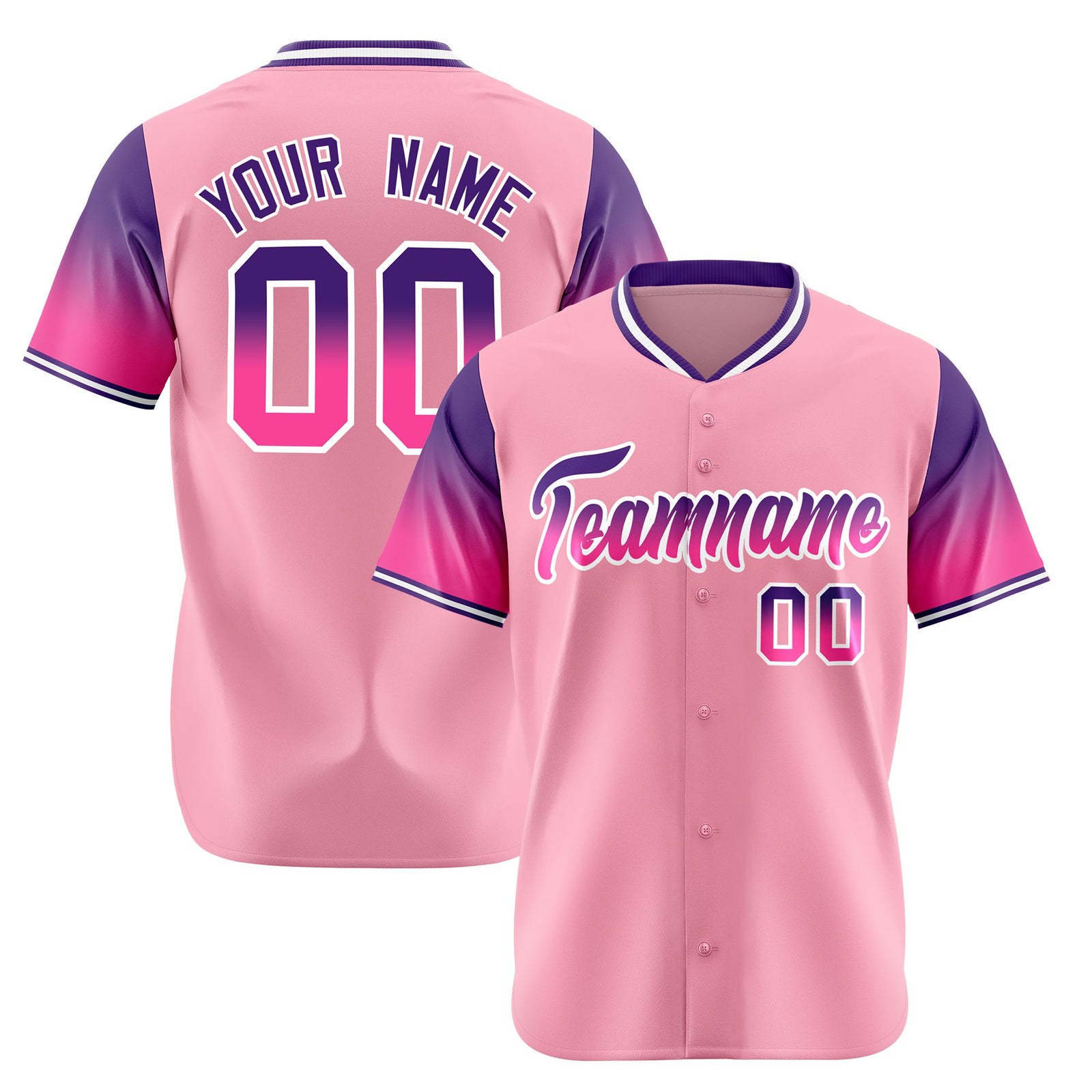 Custom Light Pink Purple-Pink Gradient Fashion Authentic Baseball Jersey
