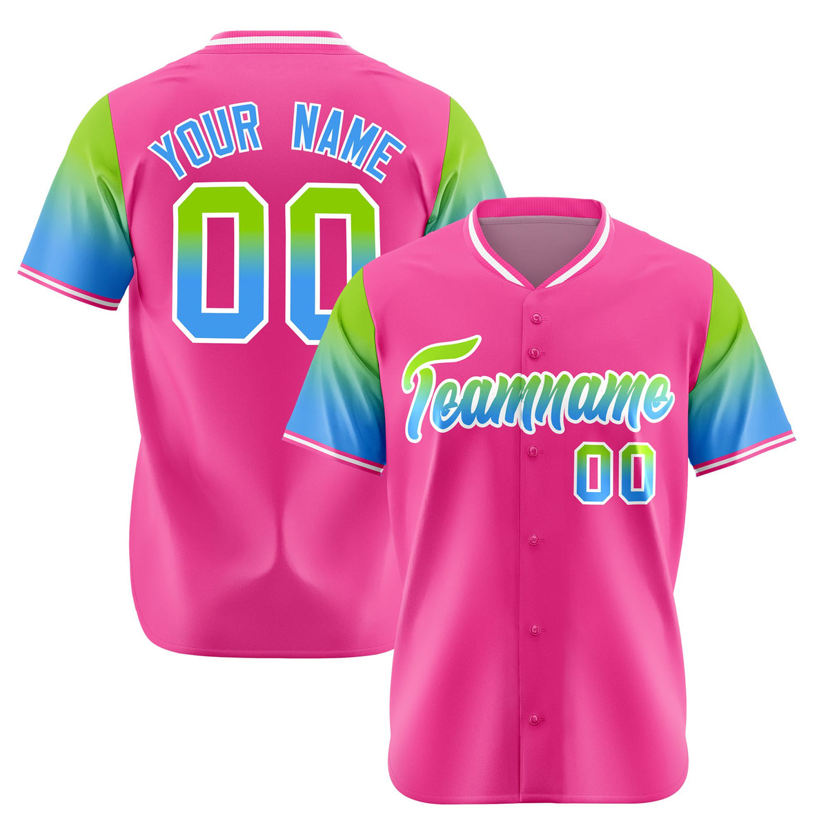 Custom Pink Neon Green-Powder Blue Gradient Fashion Authentic Baseball Jersey