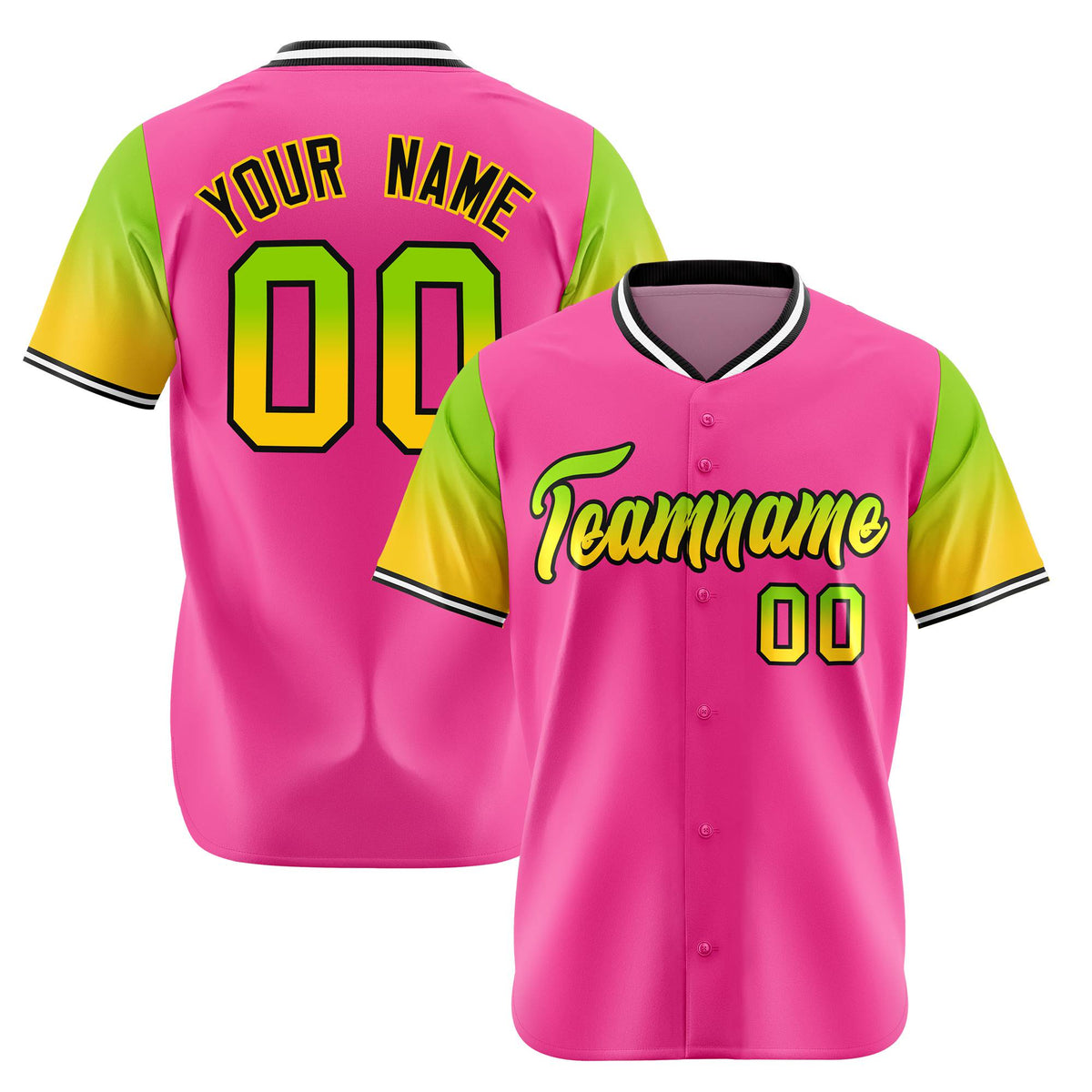 Custom Pink Neon Green-Gold Gradient Fashion Authentic Baseball Jersey