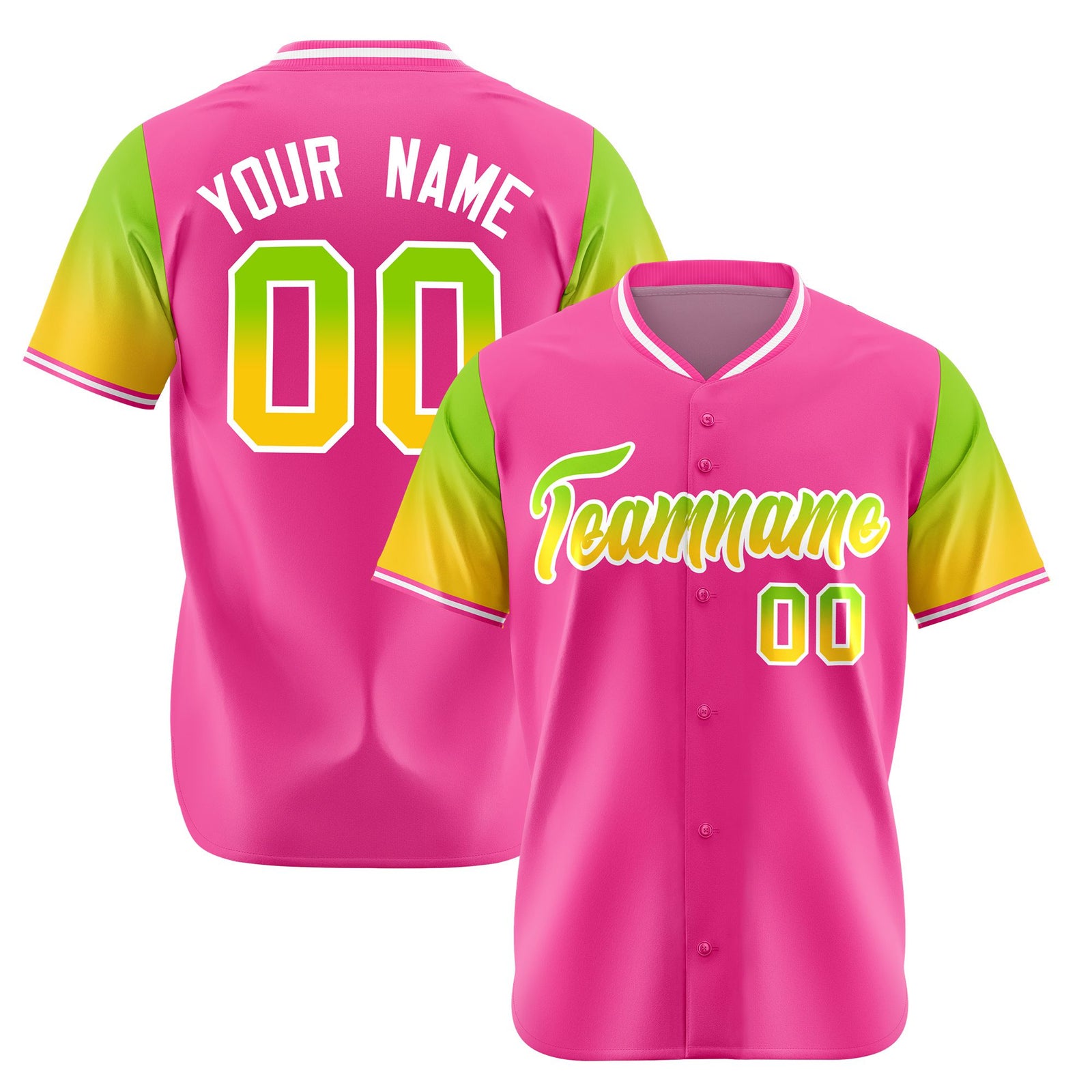 Custom Pink Neon Green-Gold Gradient Fashion Authentic Baseball Jersey