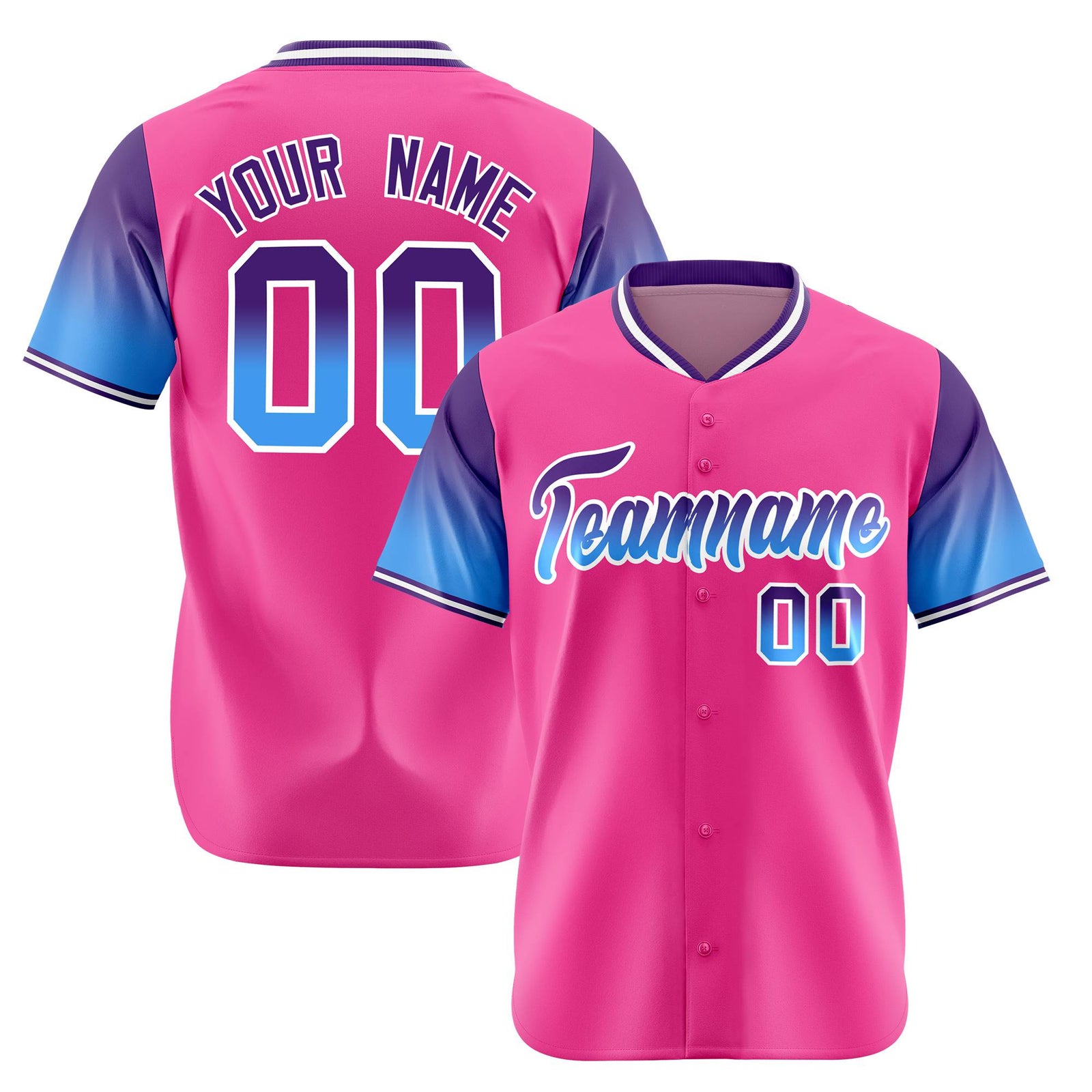Custom Pink Purple-Powder Blue Gradient Fashion Authentic Baseball Jersey