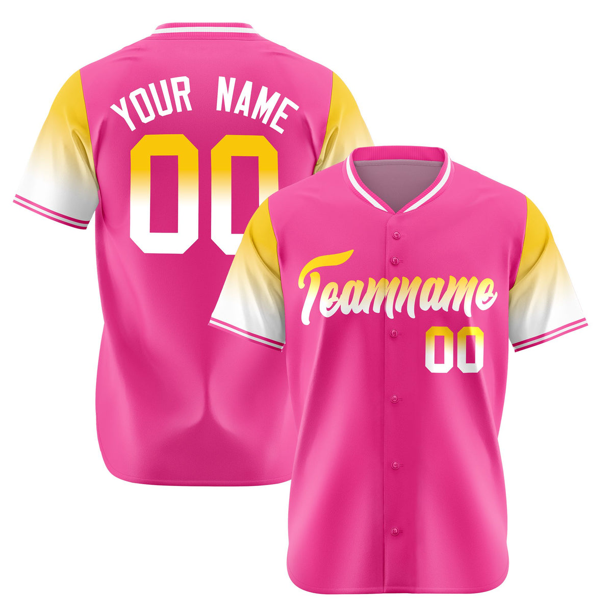 Custom Pink Gold-White Gradient Fashion Authentic Baseball Jersey