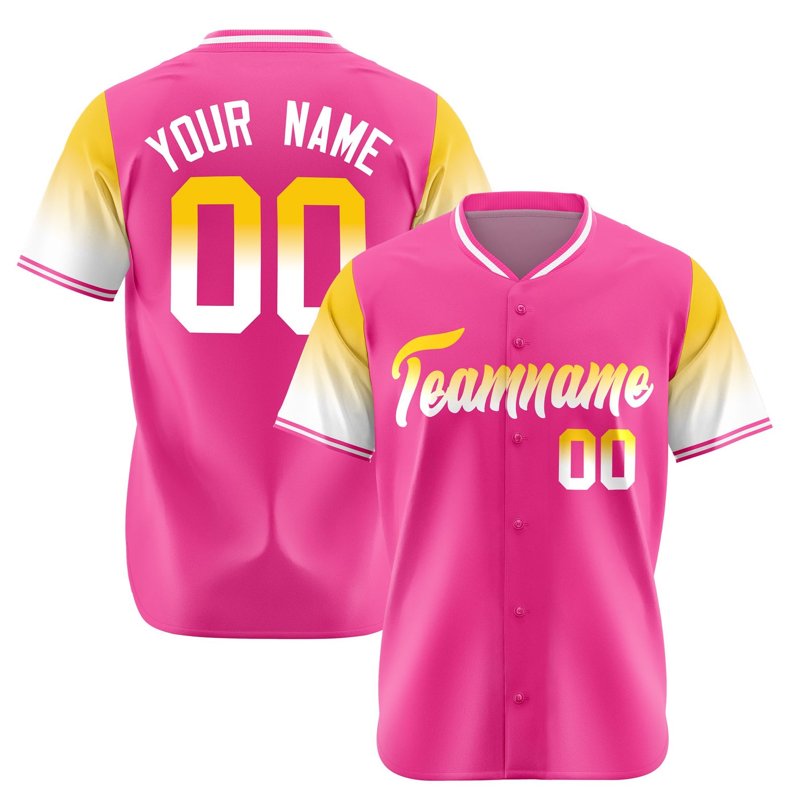 Custom Pink Gold-White Gradient Fashion Authentic Baseball Jersey