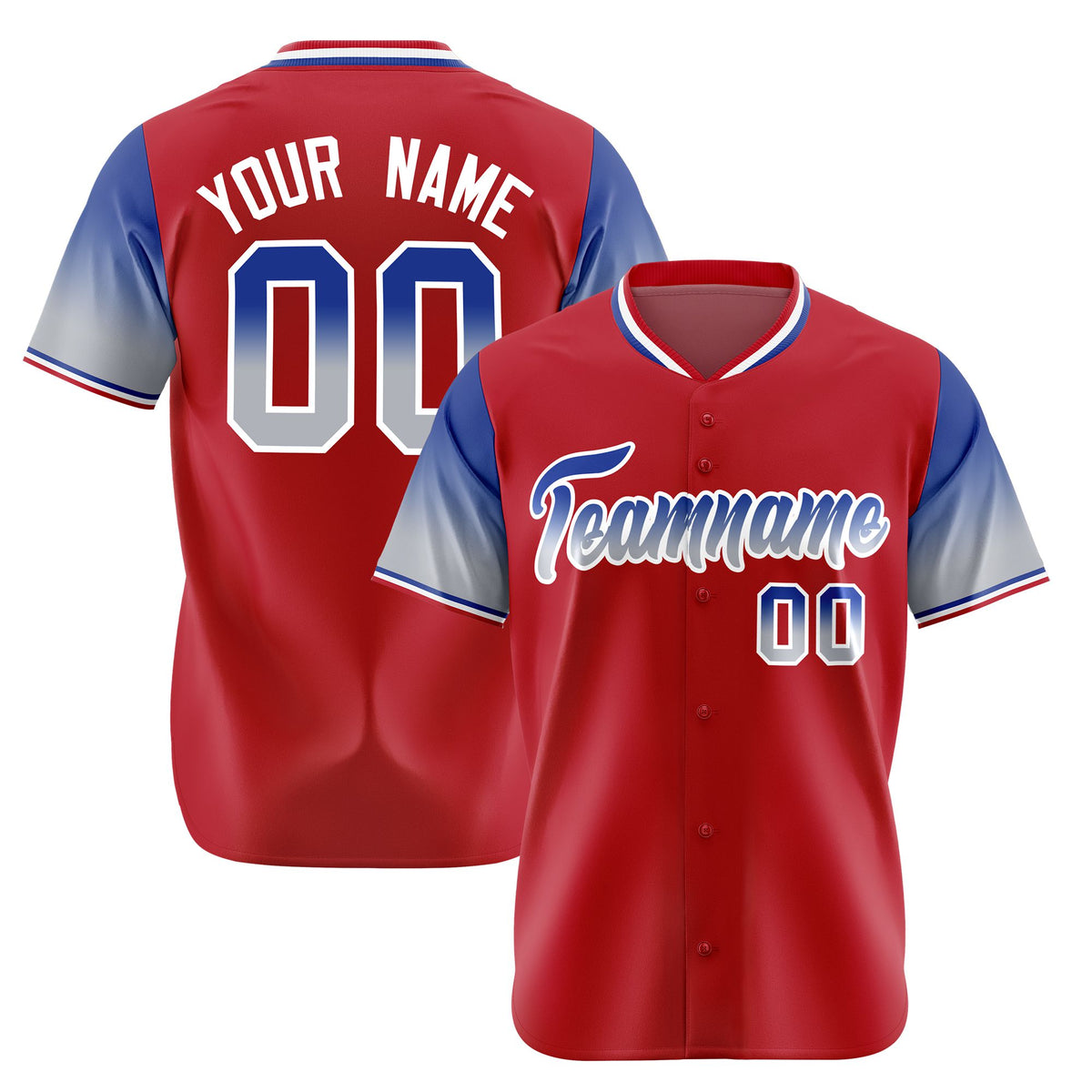 Custom Red Royal Blue-Gray Gradient Fashion Authentic Baseball Jersey