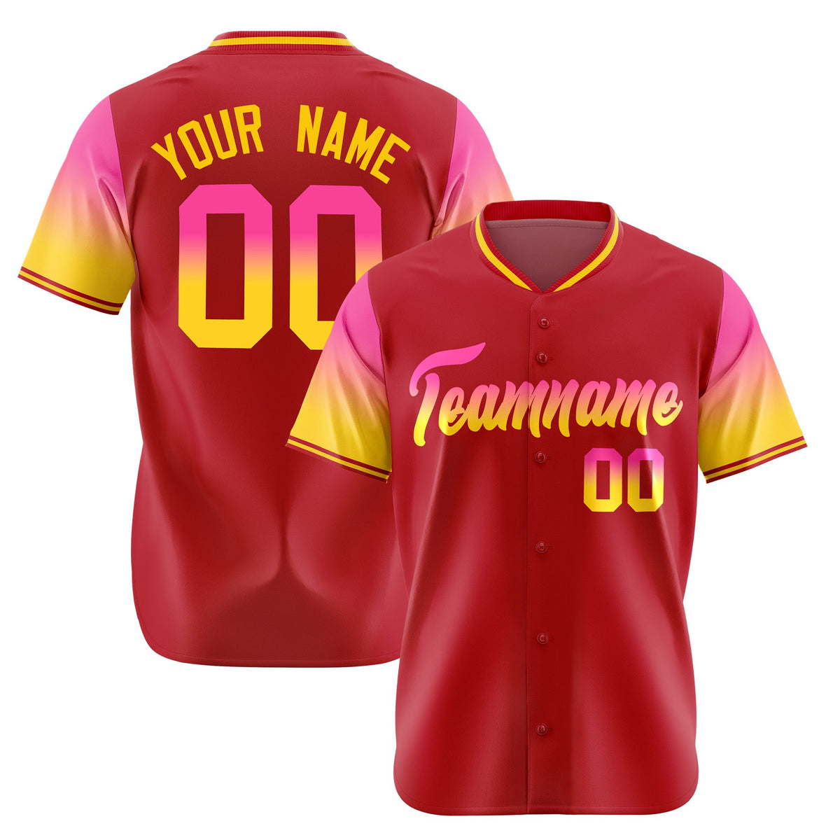 Custom Red Pink-Gold Gradient Fashion Authentic Baseball Jersey