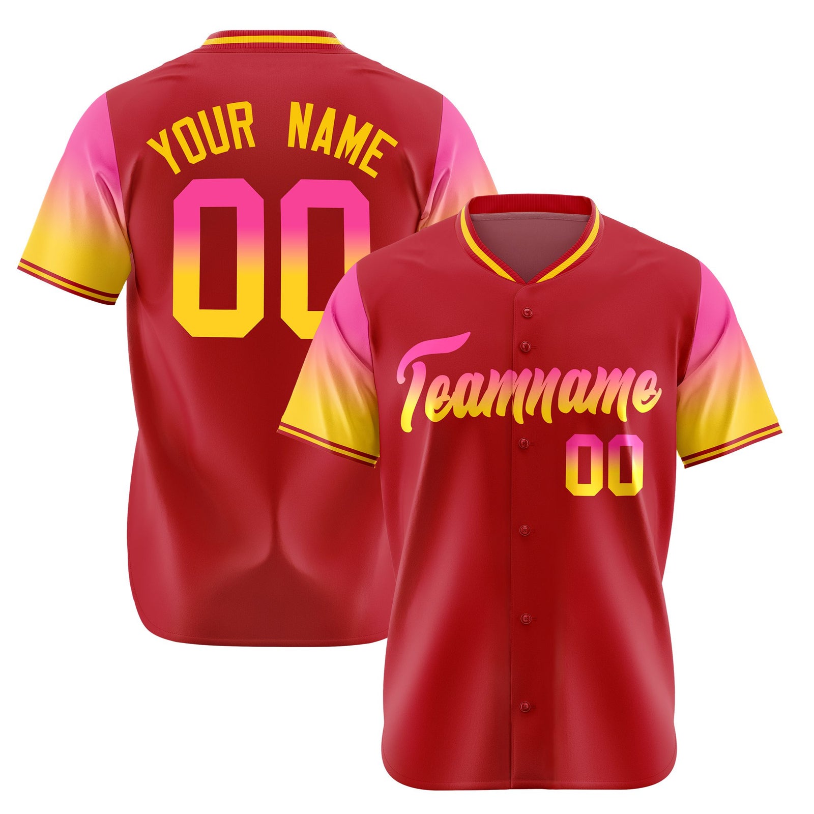Custom Red Pink-Gold Gradient Fashion Authentic Baseball Jersey