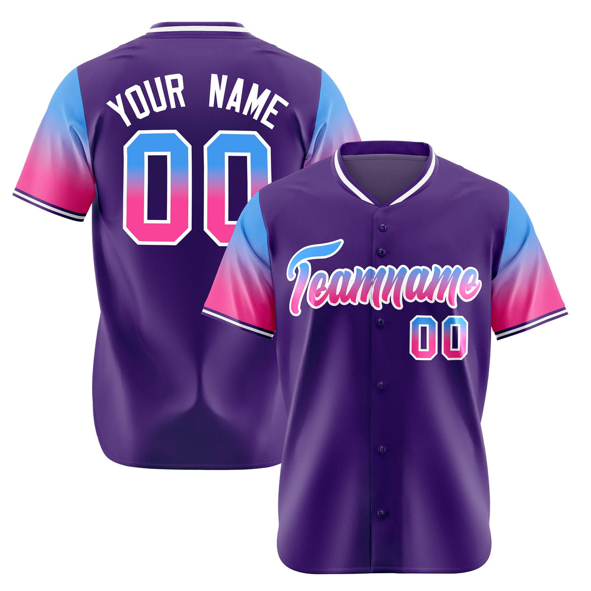 Custom Purple Powder Blue-Pink Gradient Fashion Authentic Baseball Jersey