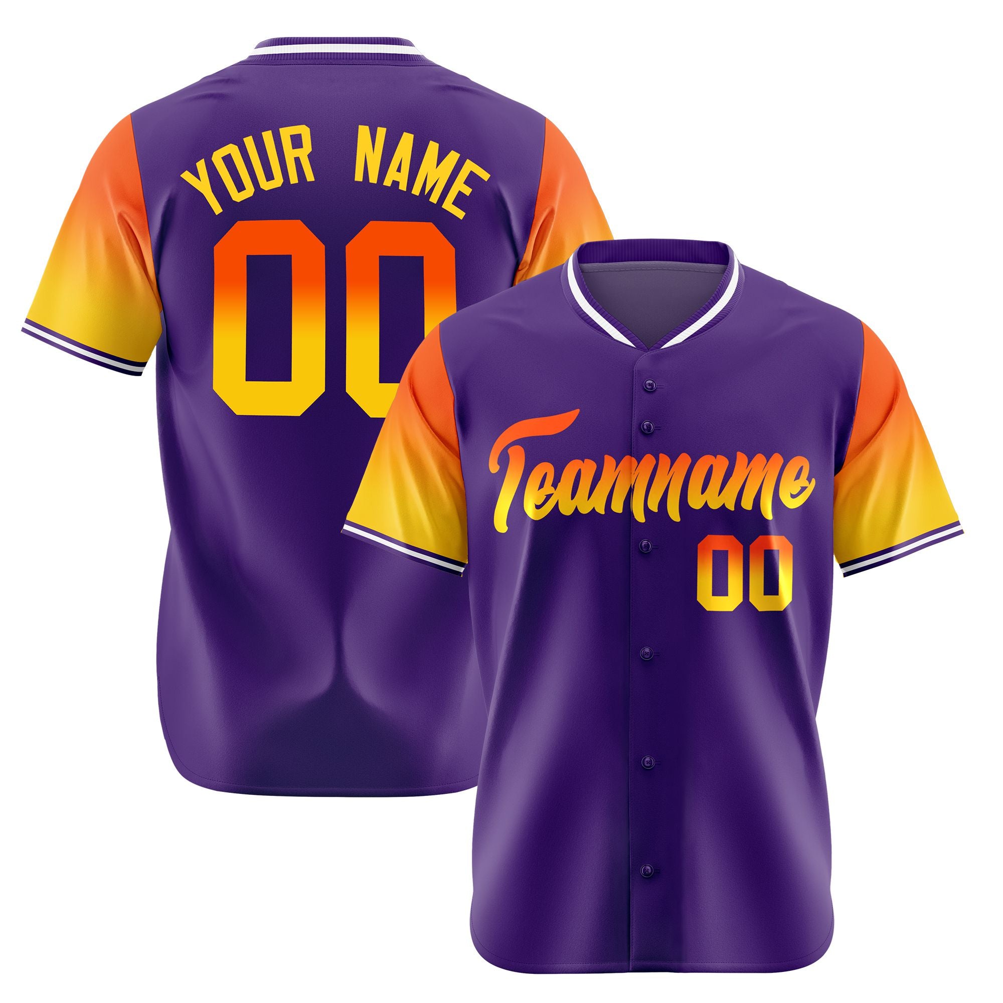 Custom Purple Orange-Gold Gradient Fashion Authentic Baseball Jersey