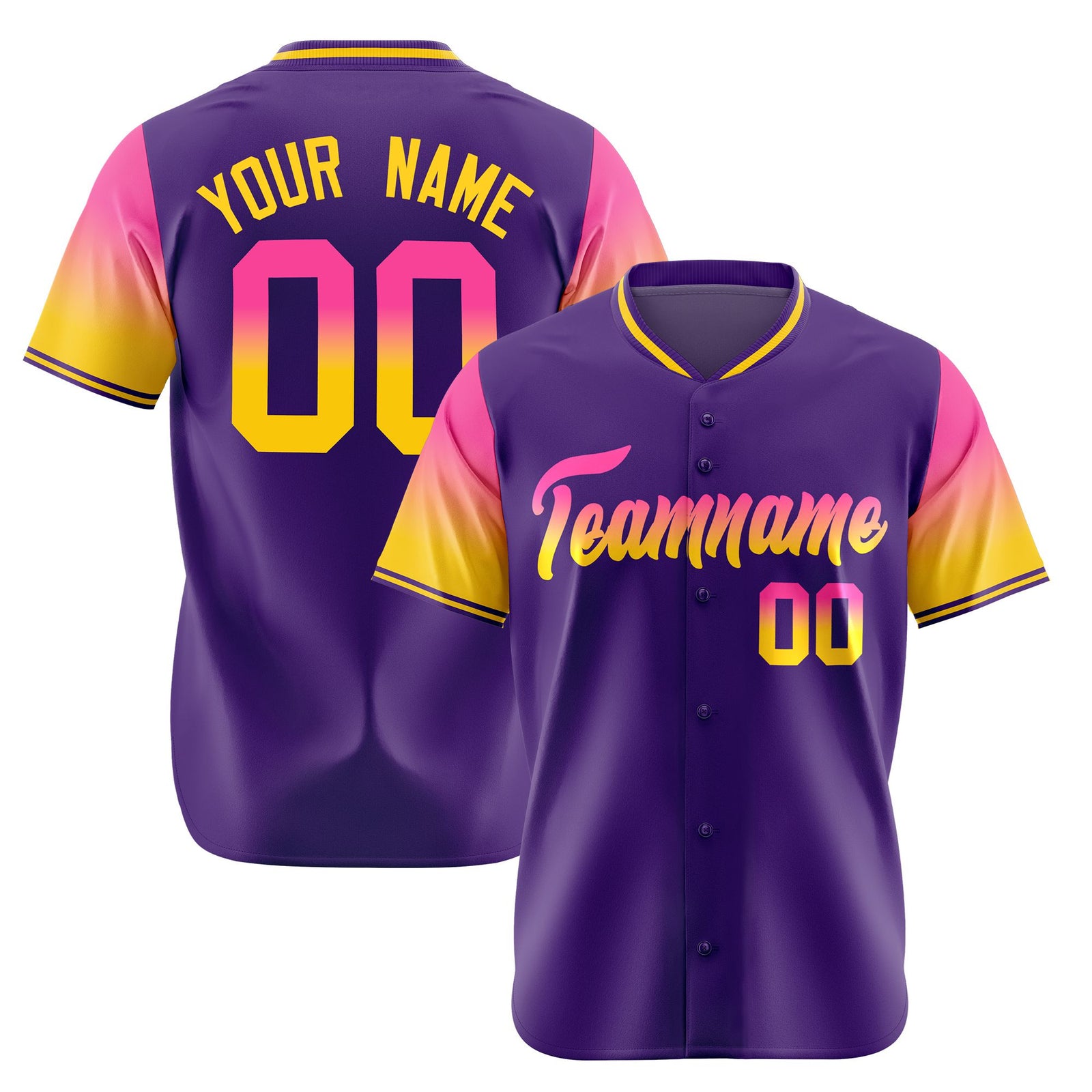 Custom Purple Pink-Gold Gradient Fashion Authentic Baseball Jersey