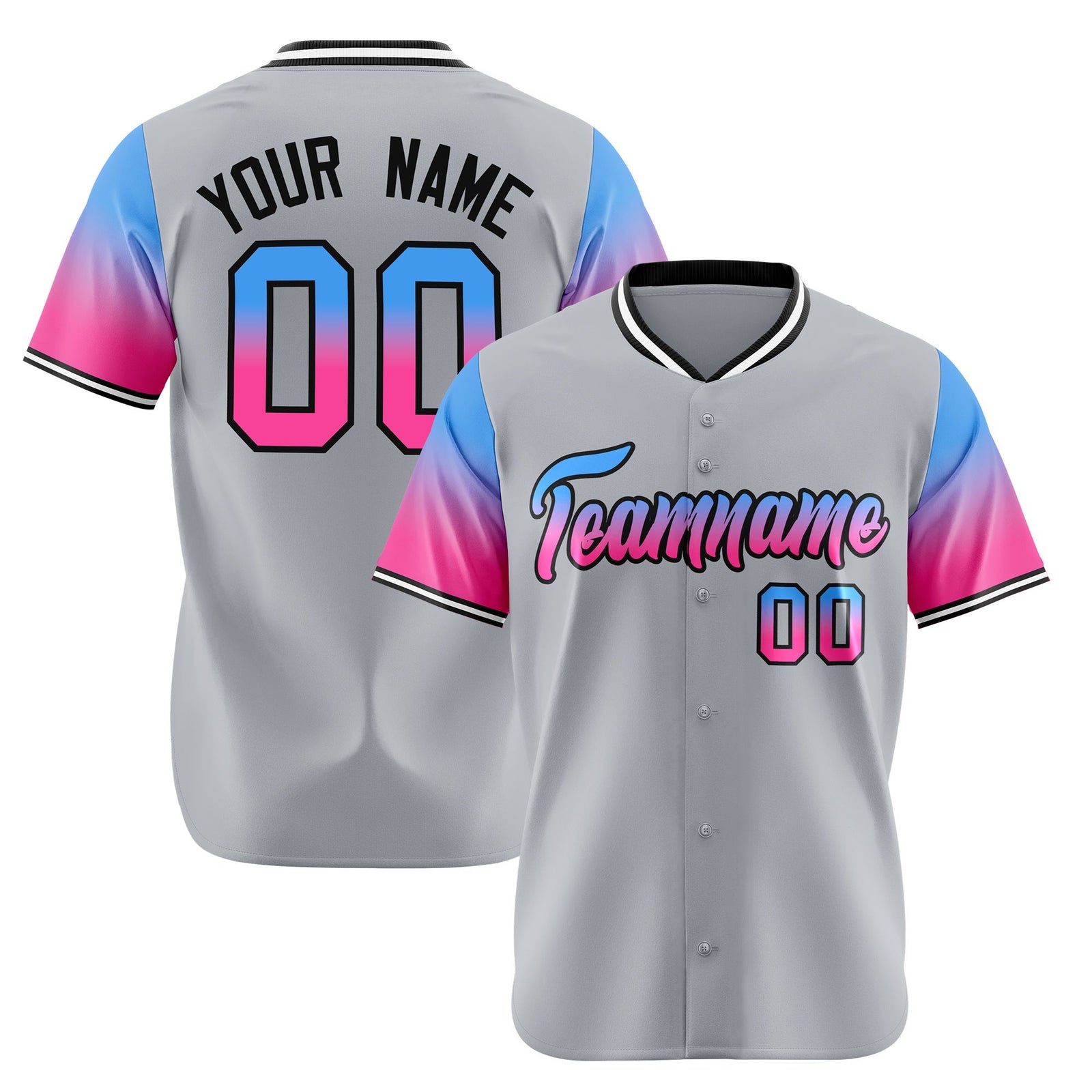 Custom Gray Powder Blue-Pink Gradient Fashion Authentic Baseball Jersey