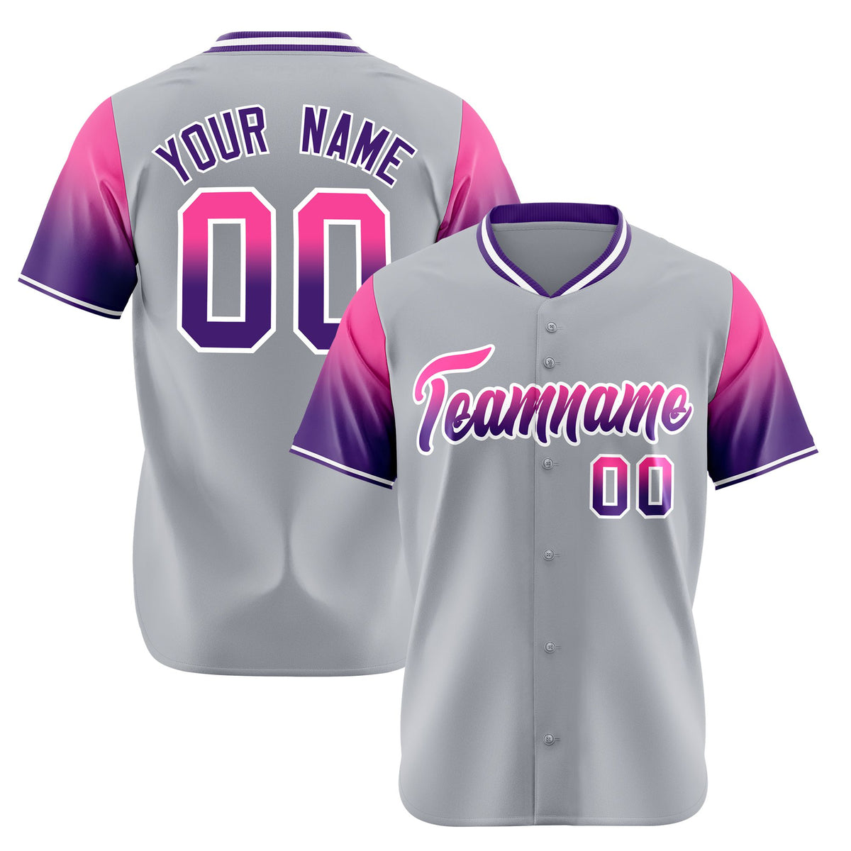 Custom Gray Pink-Purple Gradient Fashion Authentic Baseball Jersey
